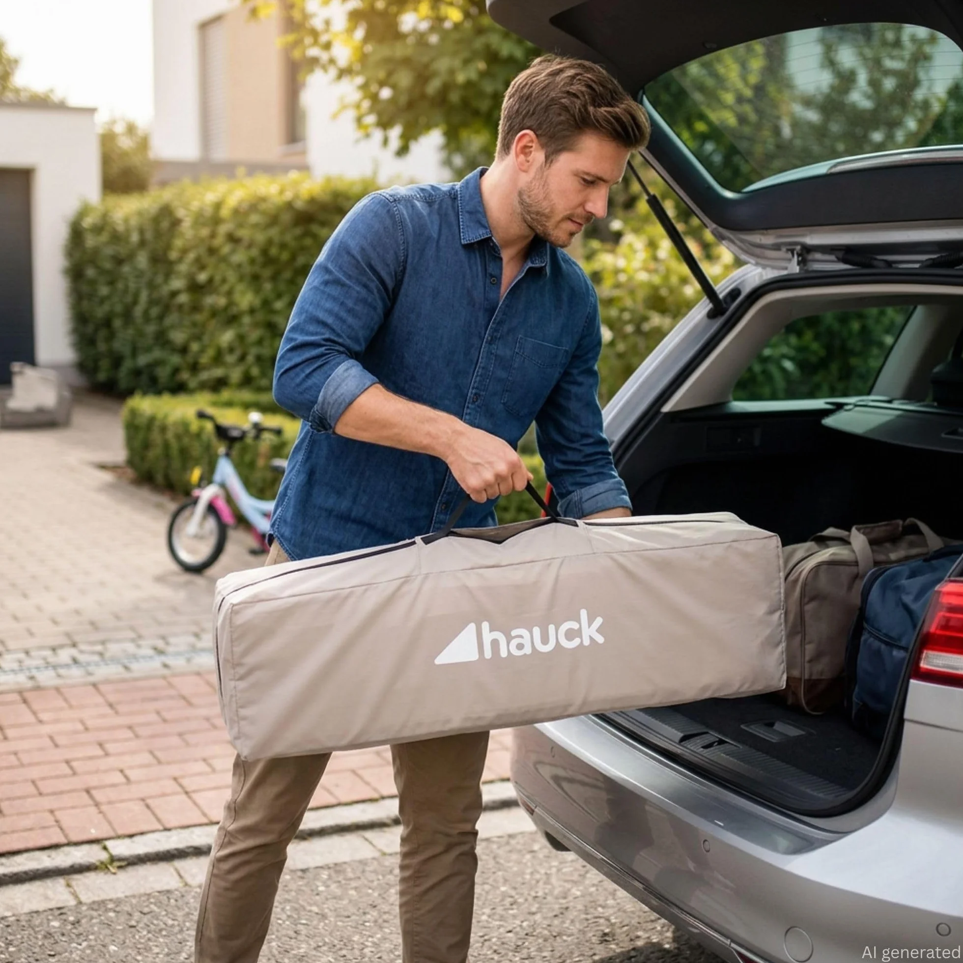 hauck Dream N Play, Beige - Baby & Kinder Reisebett mit Tragetasche ab Geburt bis 15 kg, Schnell & Kompakt Faltbar, Große Netzfenster