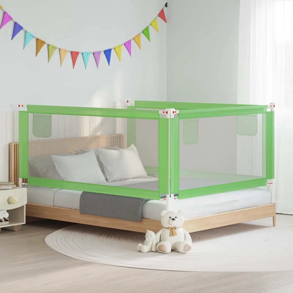Kleinkind Bettschutzgitter Grün 190x25 cm Stoff mit klappbarem Seitengitter und höhenverstellbarer Absturzsicherung für Babybett, Kinderbett, Elternbett und Familienbett
