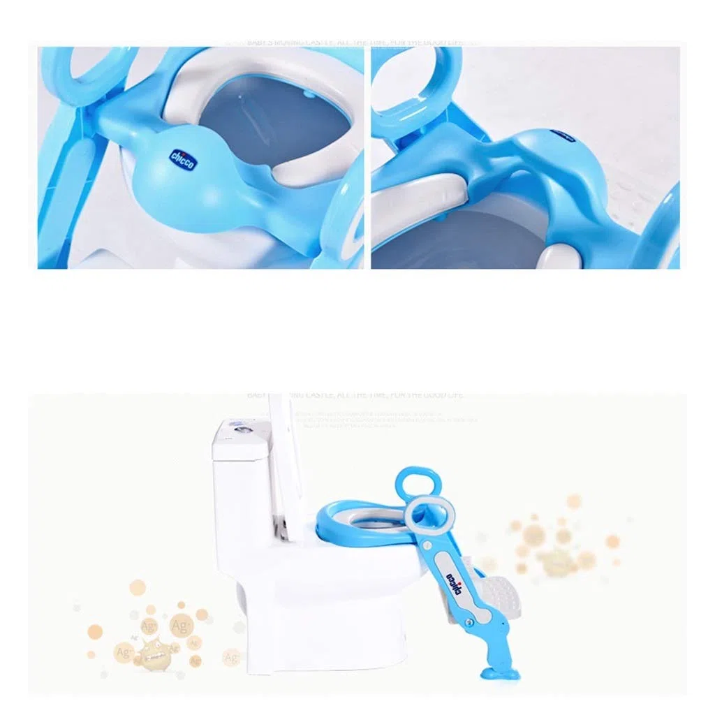 Toilette Töpfchen mit Trittleiter, Ergonomie Anti-Rutsch Töpfchentrainer Mit Toilettensitzabdeckung Einstellbar Falten Fußbank Zum Unisex-Kleinkind (Farbe : Blau)