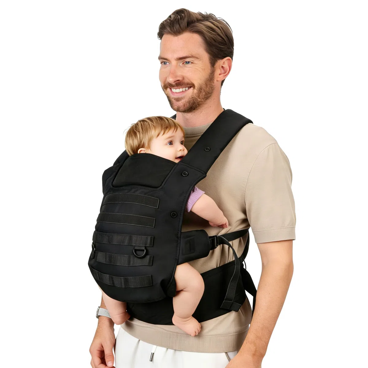 Babytrage für Papa, Ergonomische Baby Trage mit Hüftgesunde (4-36 Monate), 3-in-1 Baby Carrier für 3,5-15kg, Leicht, Atmungsaktive, Einhandbedienung für Unterwegs & Reisen Schwarz