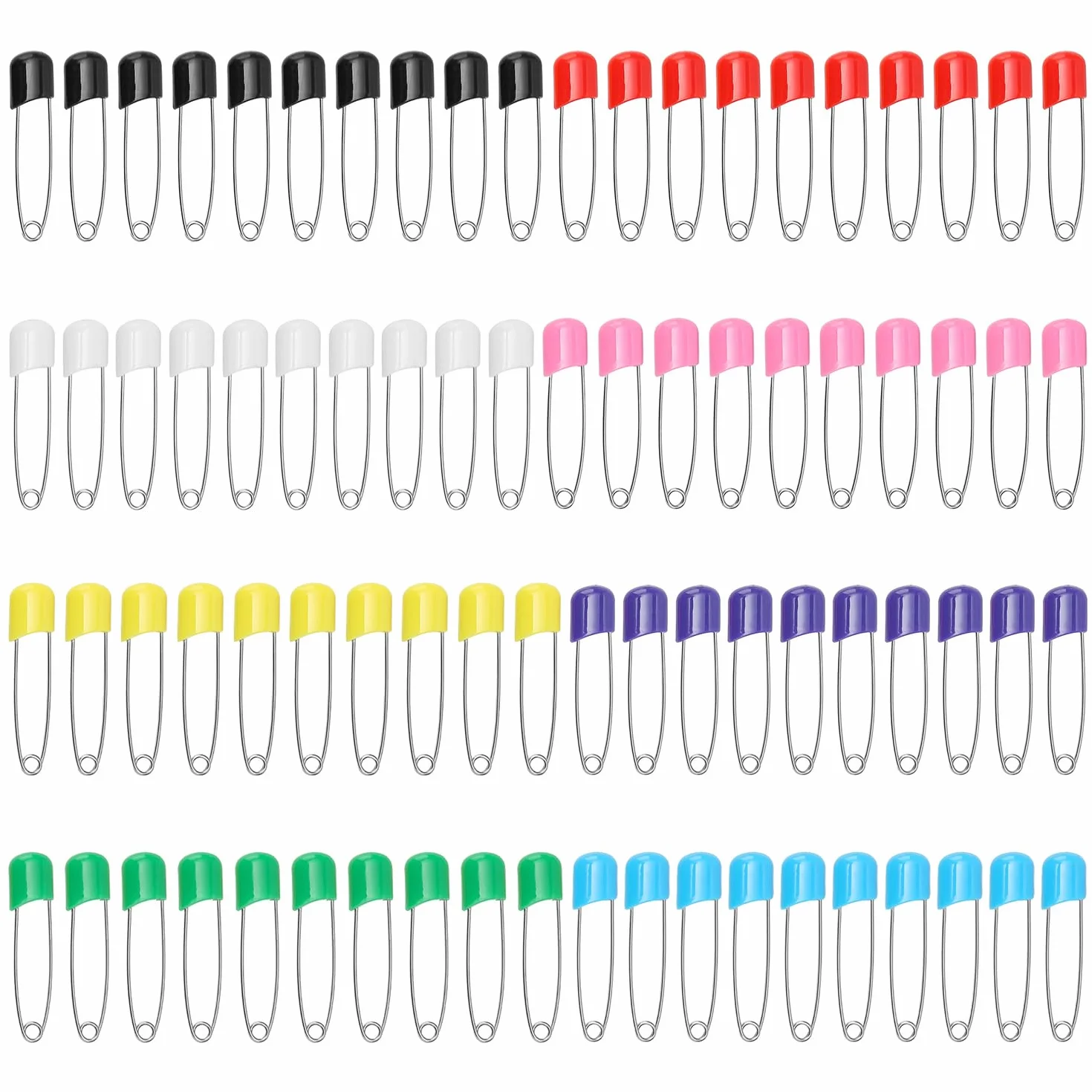 80 Stück Safety Pins, Bunte Windel Sicherheitsnadeln, 55 mm Windel Push-in Pins, Sicherheitssperre Edelstahl Kunststoff Kopf Sicherheitsnadeln, für Terry Quadrate, Flach und Prefold Windeln