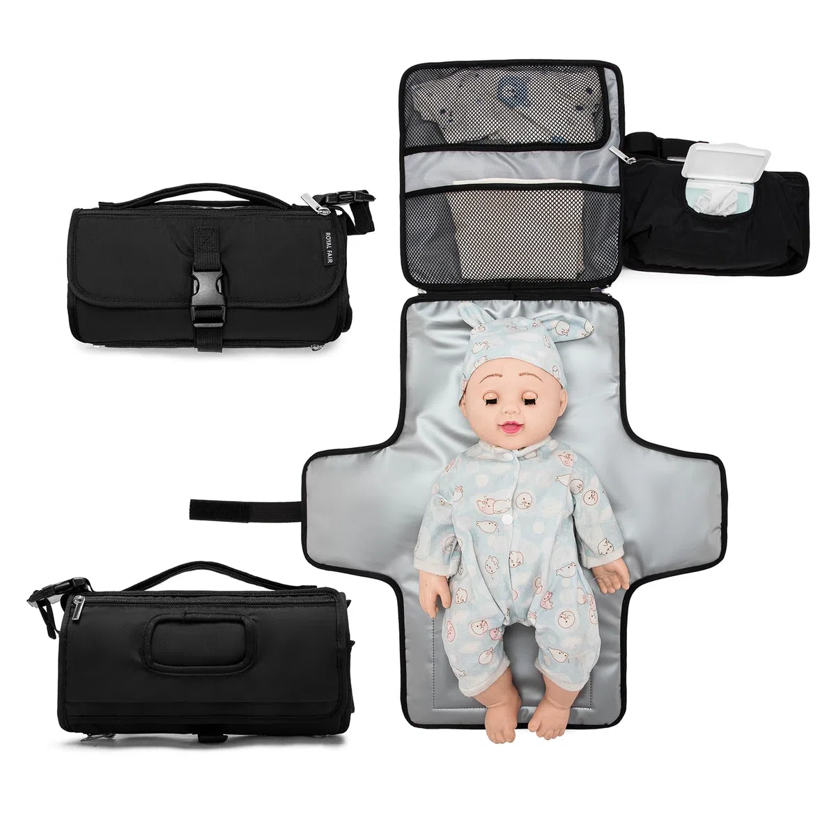 ROYALFAIR Baby Wickelrucksack Wickeltasche Rucksack mit tragbarer Wickelauflage, Windeltasche mit Fächern，Babytasche Multifunktional für Mama und Papa,Schnullerhalter und Kinderwagengurten.