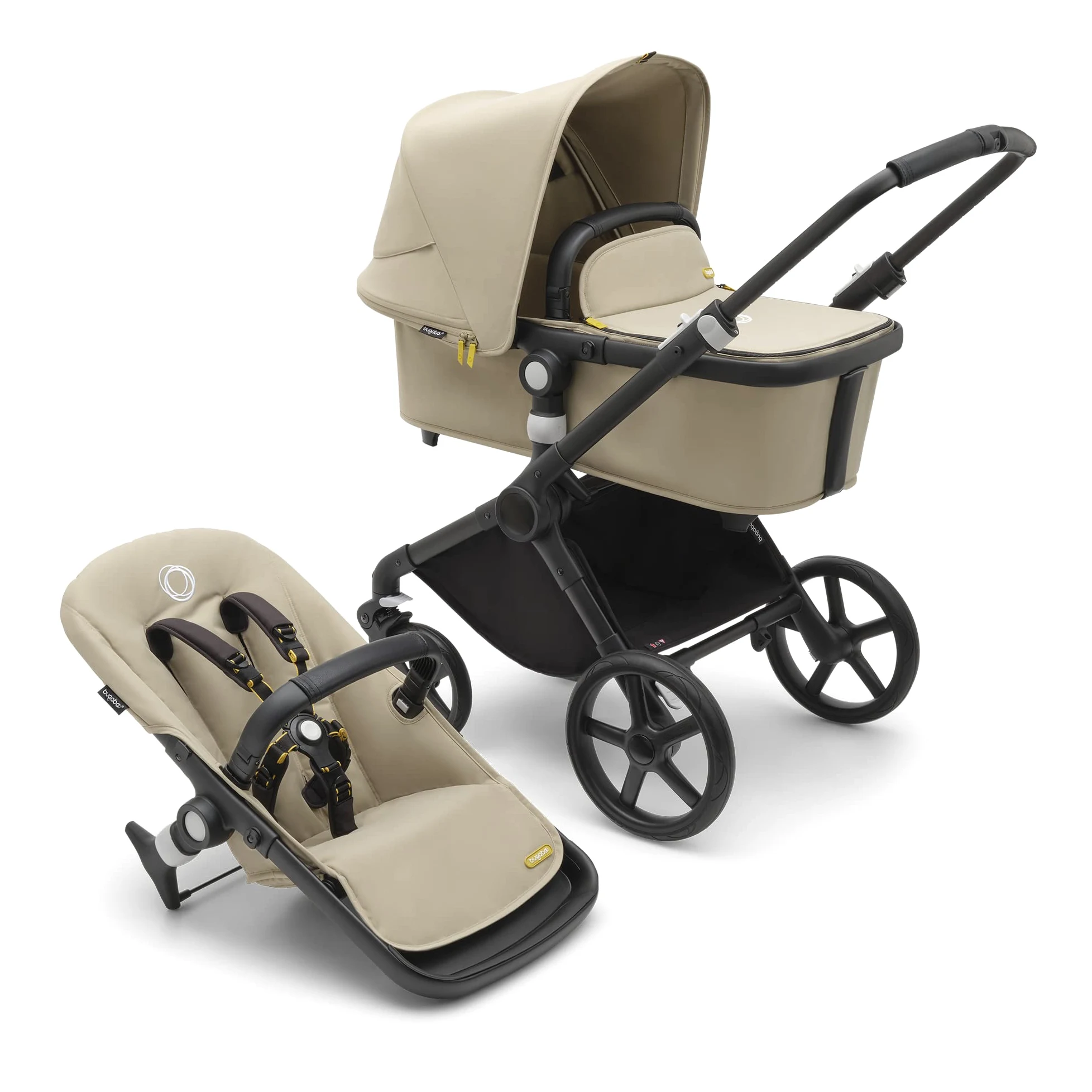 Bugaboo Fox Cub Kinderwagen für jedes Gelände, leichter stabiler Kinderwagen, strapazierfähiges Design, extragroßes Sonnendach, selbststehend faltbar, Desert Beige