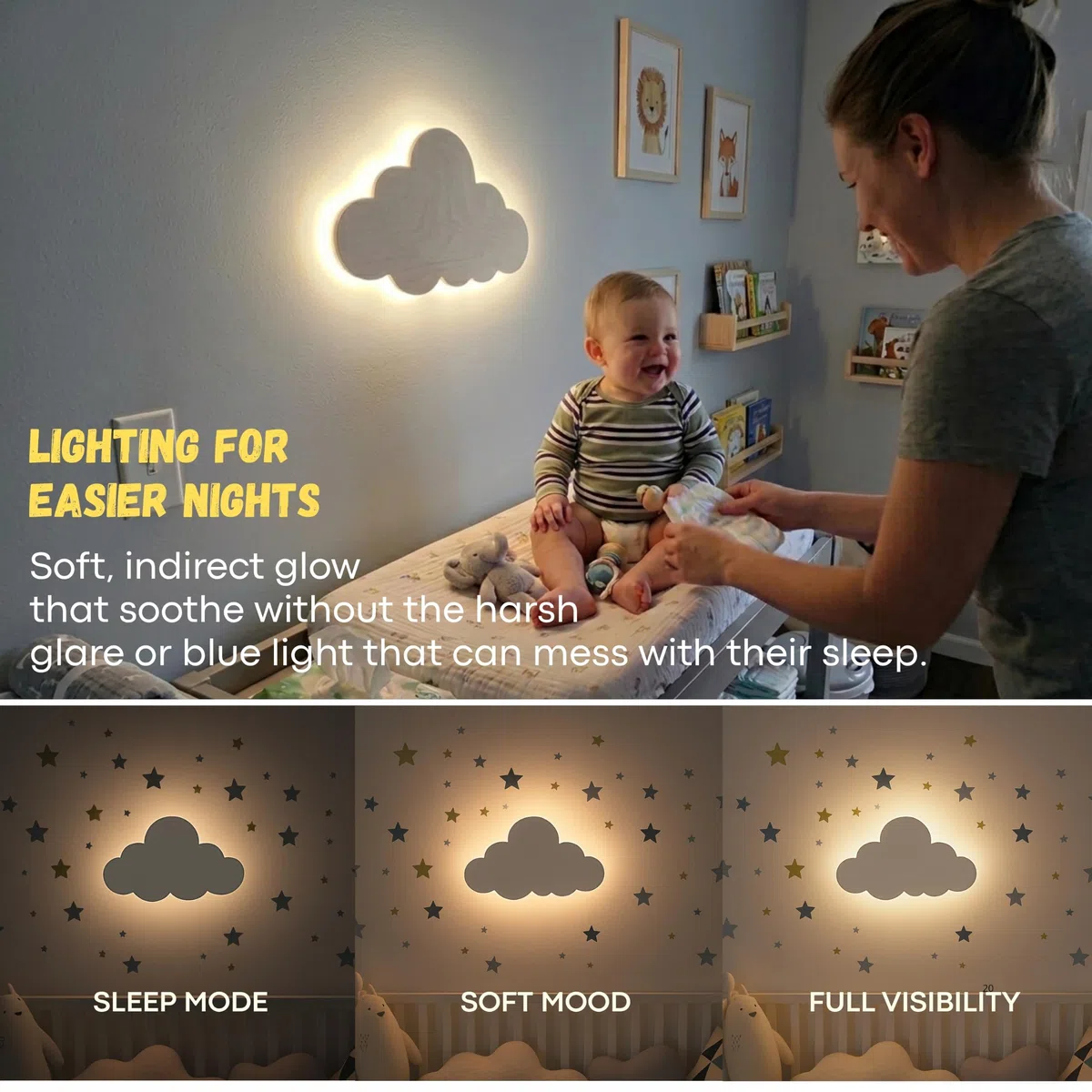 KALEOLI Kinderzimmer Nachtlicht für Babys - Babylicht - Wolkenlichter für Schlafzimmer - Wiederaufladbares Wolkenlicht mit 90 Minuten Timer - Unisex Dekor für Babys und Kleinkinder Schlafzimmer