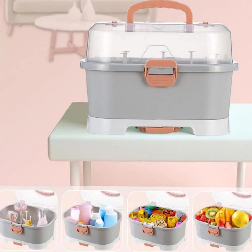 Babyflaschen-Trockenständer mit Abdeckung Stillflaschen-Aufbewahrungsbox Baby-Geschirr-Organizer für Outdoor-Reisen zu Hause