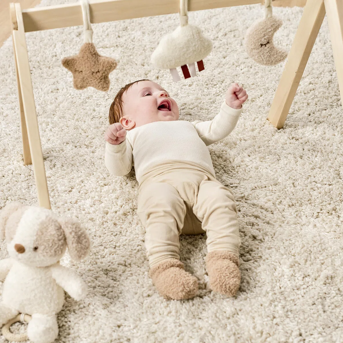 Nattou Holzbogen, Stern, Wolke und Mond, Mit Spielzeug und zahlreichen Aktivitäten, Holz/Polyester, Teddy, Beige