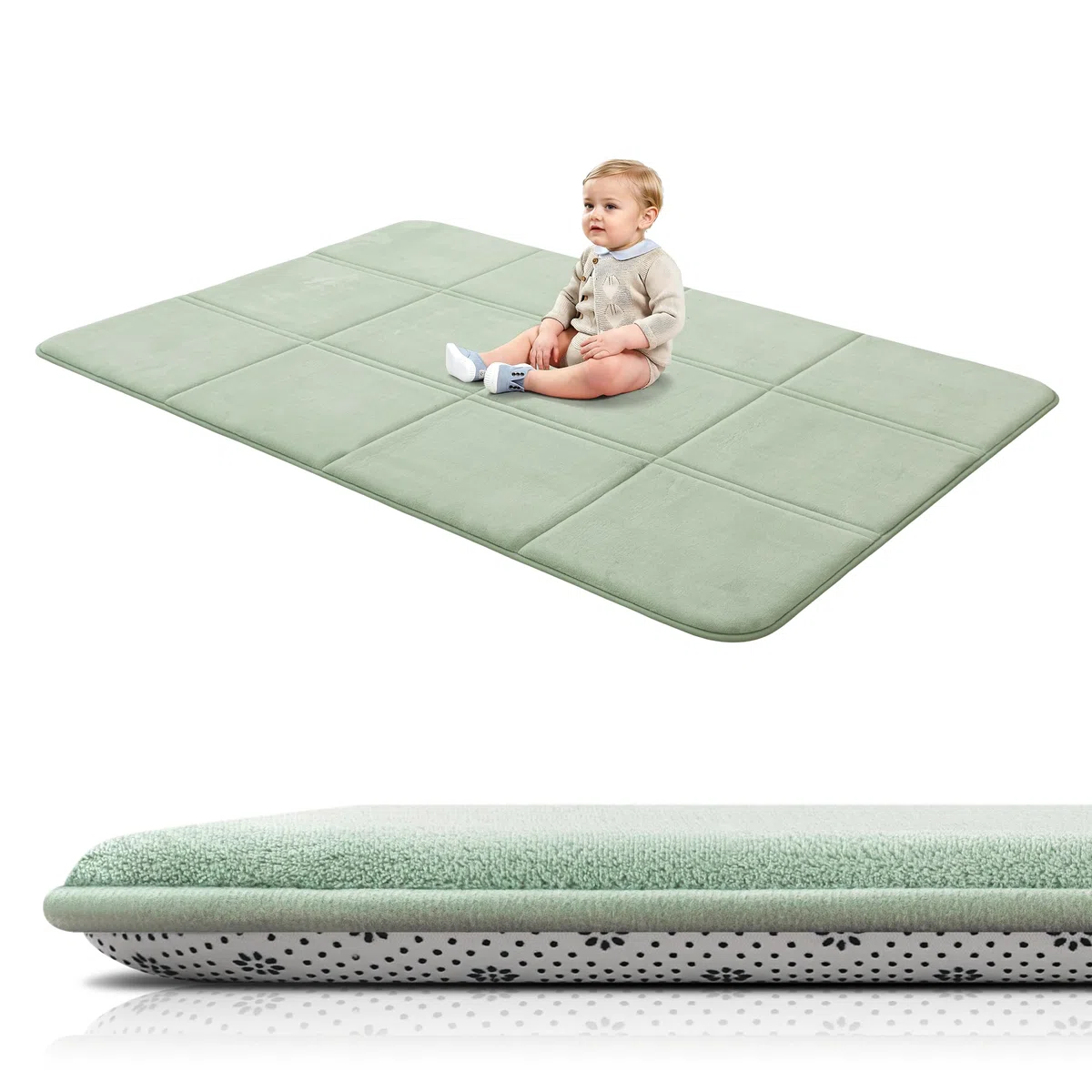 BYBYME 3cm Dicke Faltbare Krabbelmatte Baby, 120x180cm Spielmatte mit Rutschfester Unterseite, Weiche Bodenmatte aus Memory-Schaum für Babys, Kinder & Kleinkinder, Ideal für Wohnzimmer & Yoga, Grün