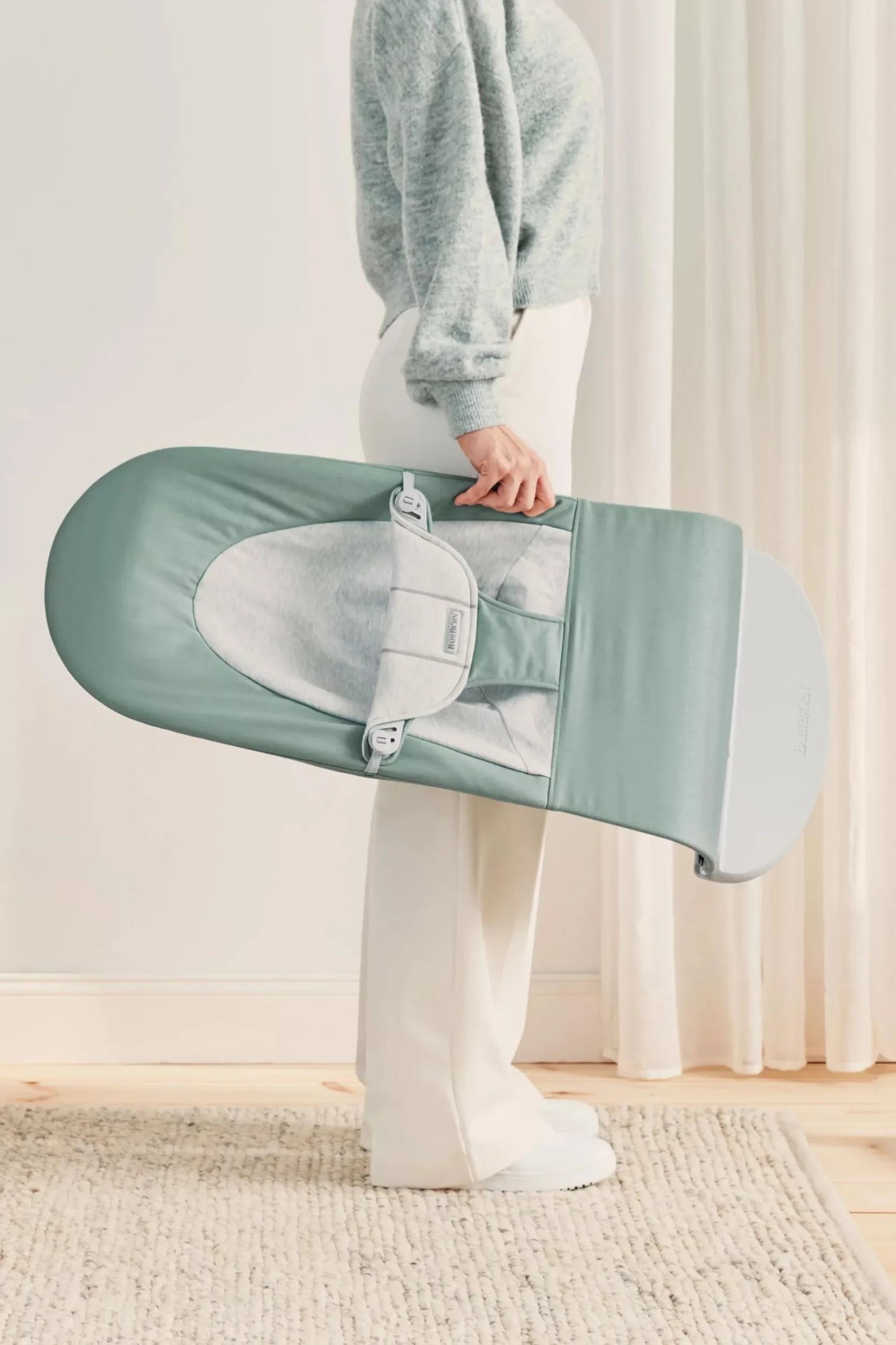 BabyBjörn Babywippe Balance Soft,Gewebt/Jersey, Graugrün/Grau