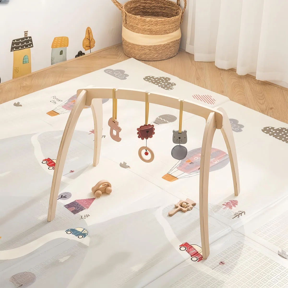 Boden-Aktivitätsbogen Holz, faltbar, Lernrassel | Natürliche Stimulation Baby-Spielbogen Für Kinder Mädchen Täglich Kinderzimmer Wohnzimmer Draußen Zuhause