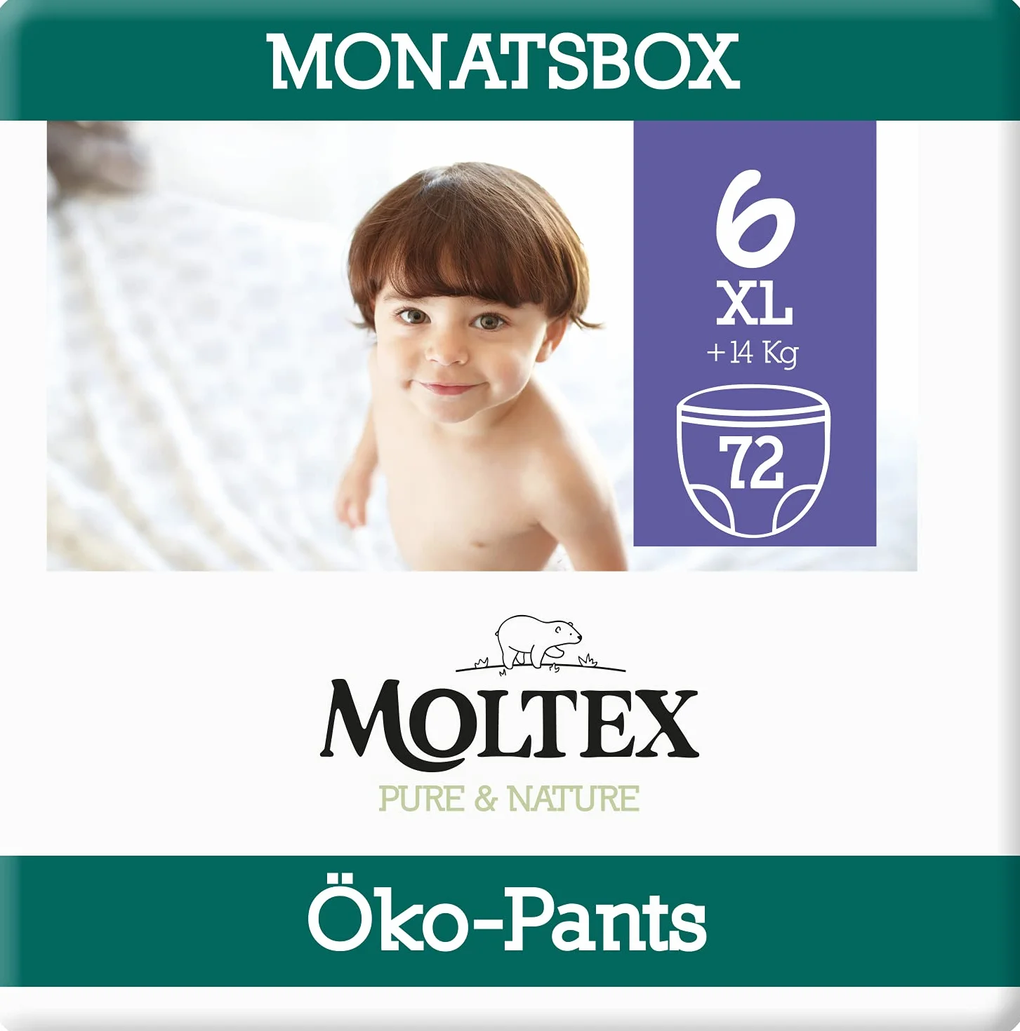 Moltex Pure & Nature Öko Pants Größe 6 XL (+14 kg) Monatsbox - 72 Bio Windeln