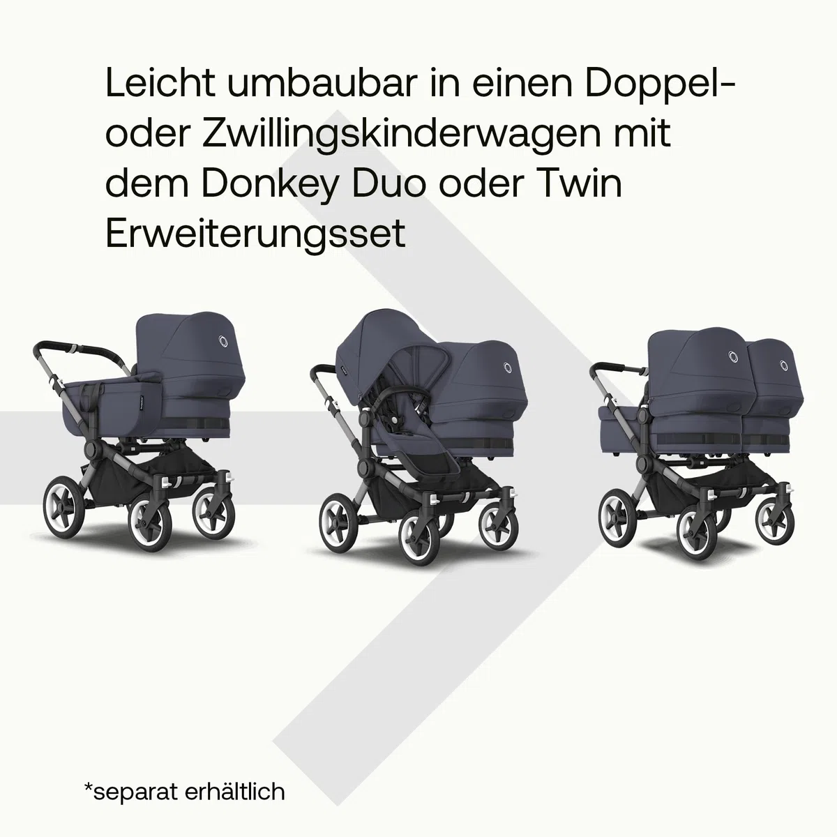Bugaboo Donkey 5 Mono Kinderwagen, umbaubar zum Doppel- oder Zwillingskinderwagen, Graphit/Stormy Blue