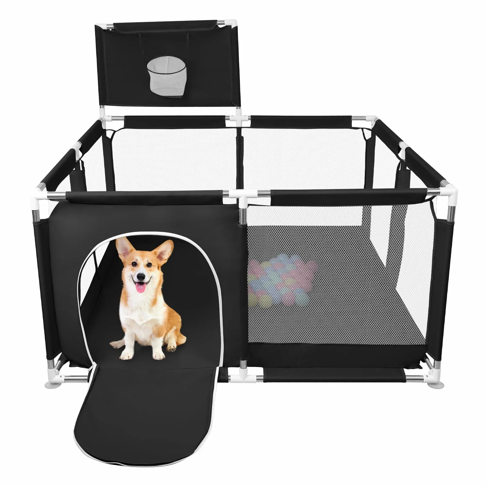 Laufgitter für Babys, modular, großer Laufstall klein, Spielplatz mit Ball, modular, faltbar, großer Laufstall mit Reißverschluss 126 x 126 x 66 cm, schwarz