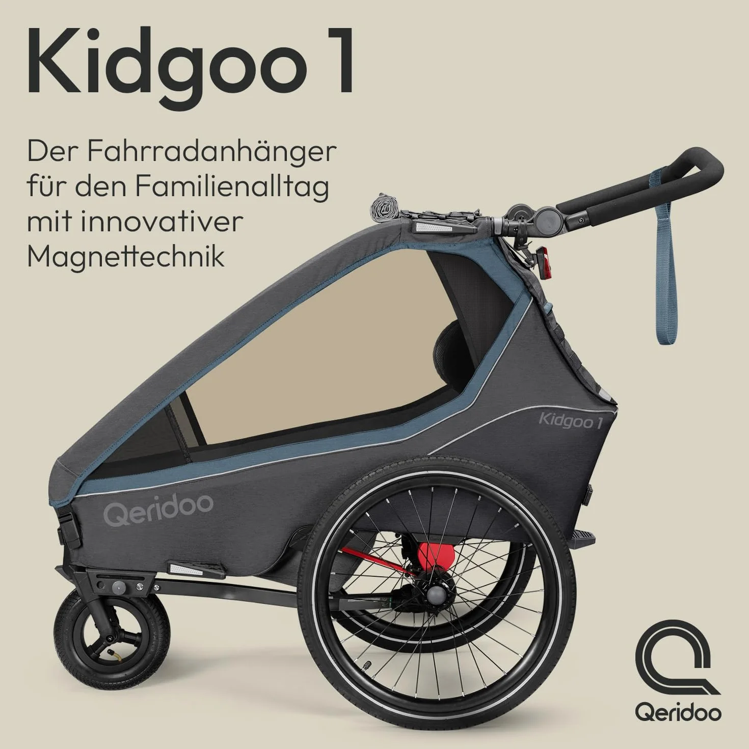 Qeridoo Kidgoo | Kinderfahrradanhänger | Jogger Kinderwagen I Fahrrad Anhänger Kinder mit FIDLOCK Trinkflasche | Fahrradanhänger |
