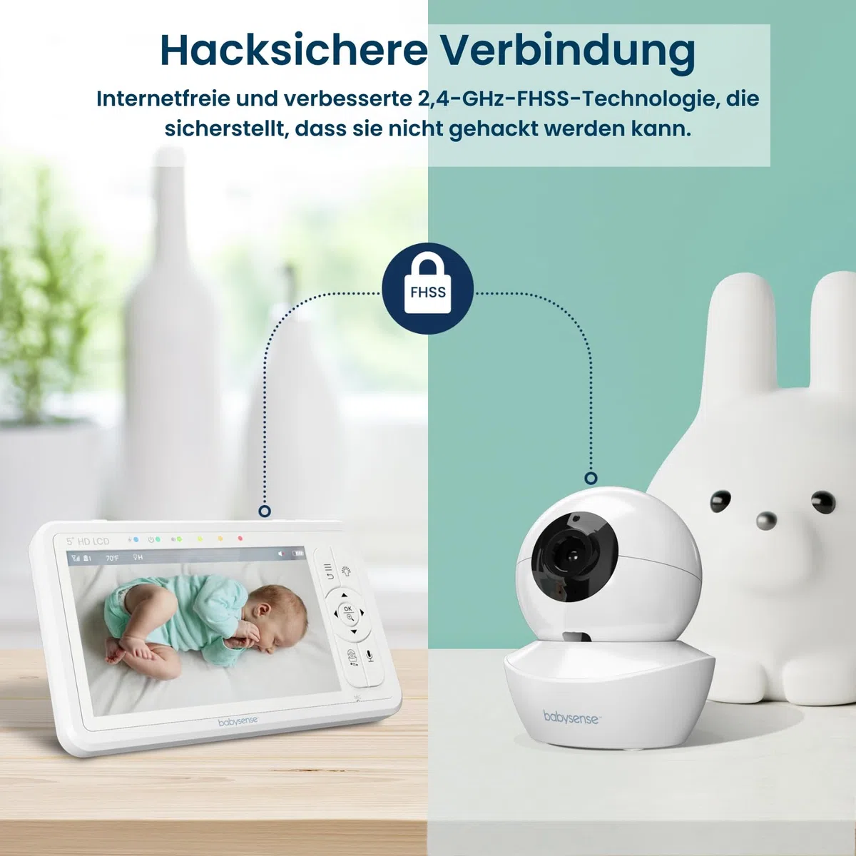 Babysense Video Babyphone HD 5 Zoll 2 Kameras ohne WLAN 300m Reichweite Zwei-Wege-Audio 4-facher Zoom 4000mAh Akku