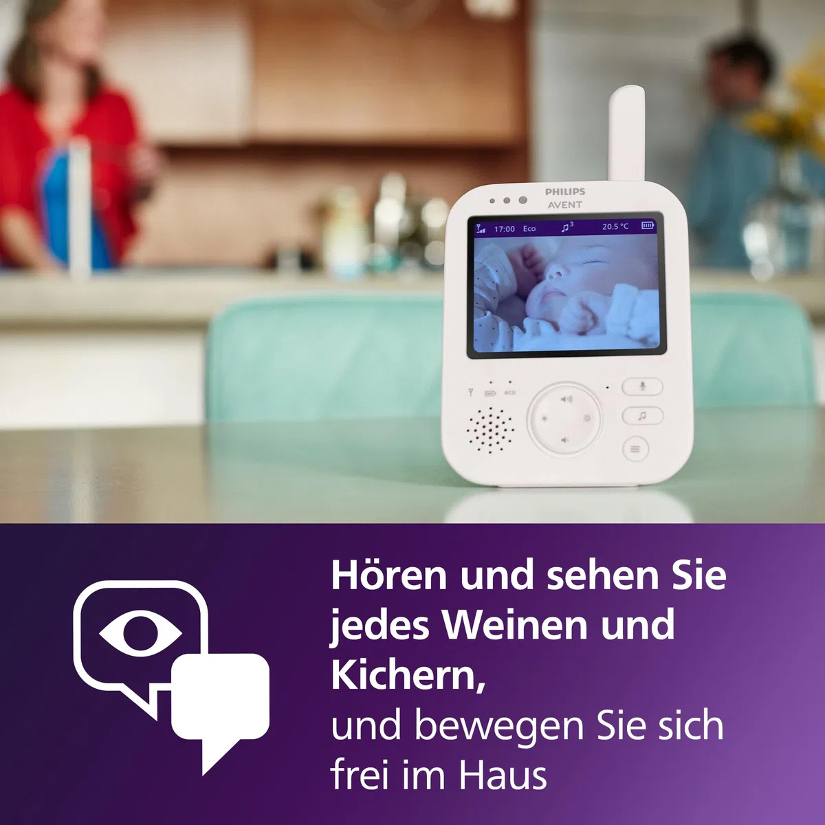 Philips AVENT Babyphone mit Kamera Premium 3.5" Display x4 Zoom Nachtsicht Schlafliedern Thermometer SCD891/26