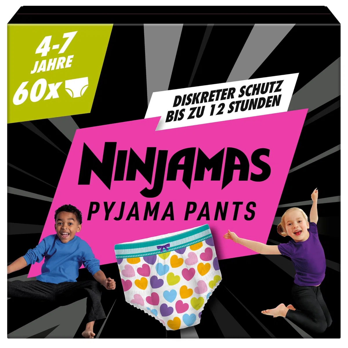 Ninjamas Pyjama Pants Herzen 60 absorbierende Nachthöschen 7 Jahre 17kg-30kg Auslaufschutz