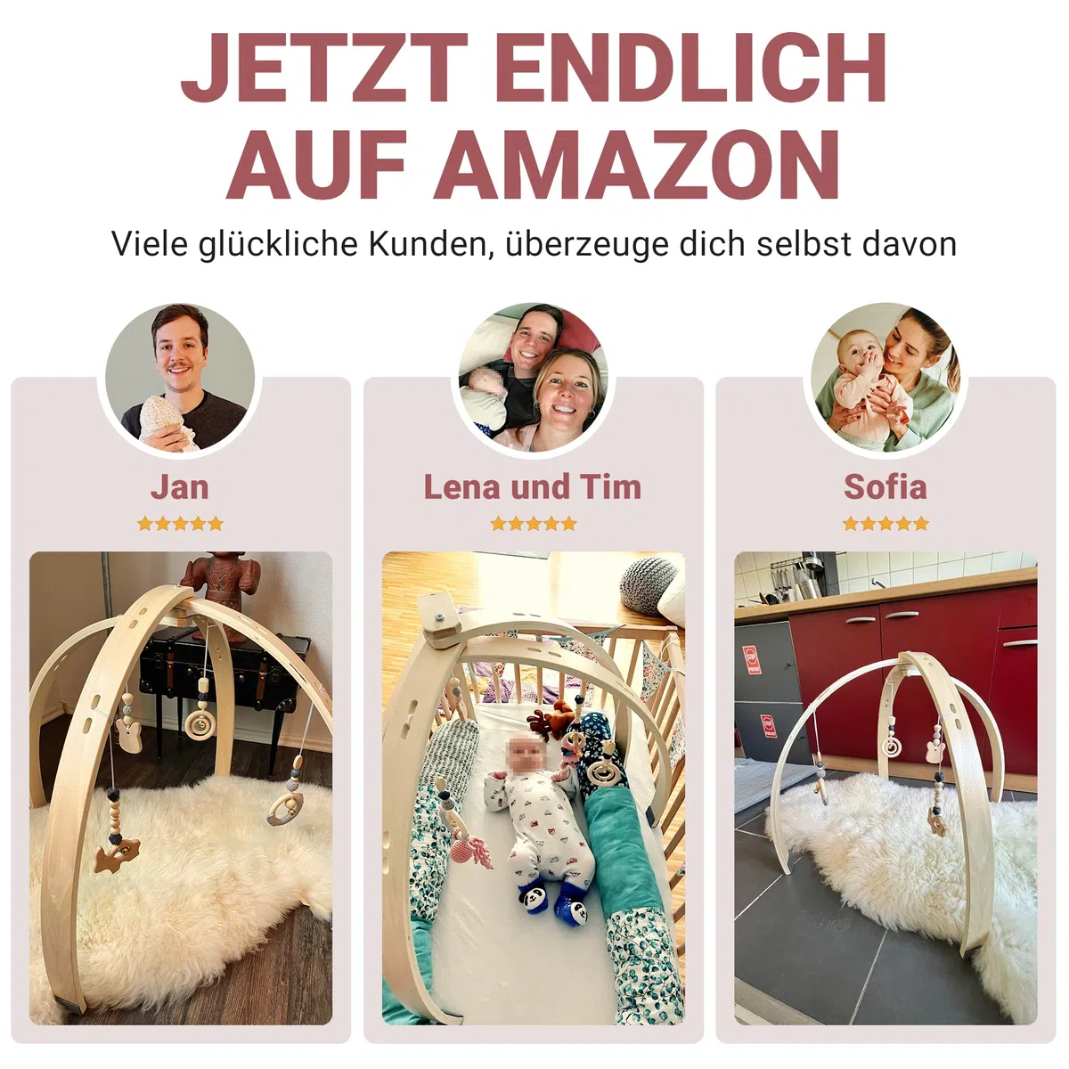 AMAZINGs Spielbogen Baby aus Holz | Nachhaltiger Spielebogen mit Tasche und Baby Spielzeug, Montessori Konzept | Spieltrapez, Activity Center