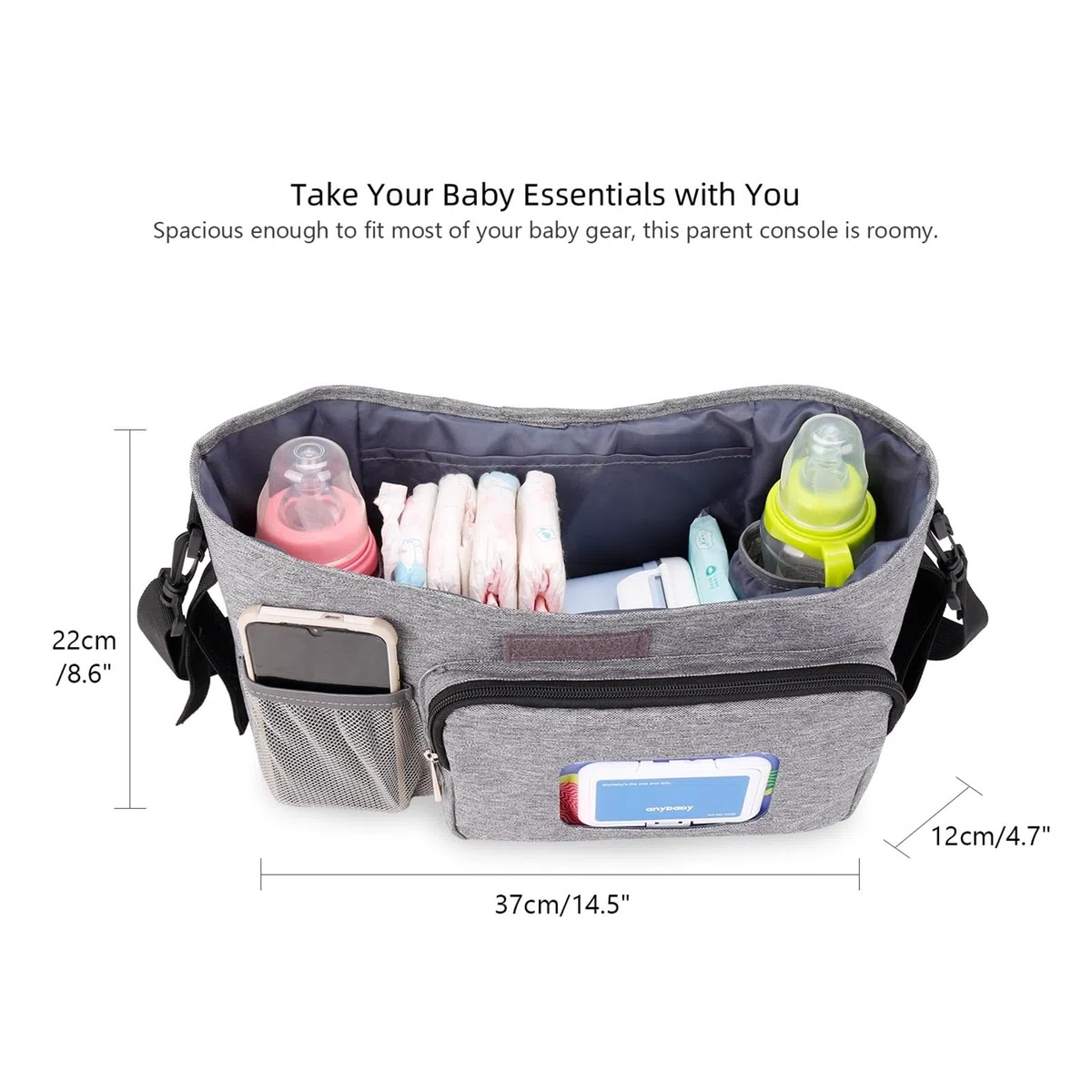 Kleine Wickeltasche, Kinderwagen-Organizer mit isoliertem Getränkehalter und Schultergurt, Mini-Kinderwagen-Aufbewahrungstasche for den Außenbereich(Dark blue)