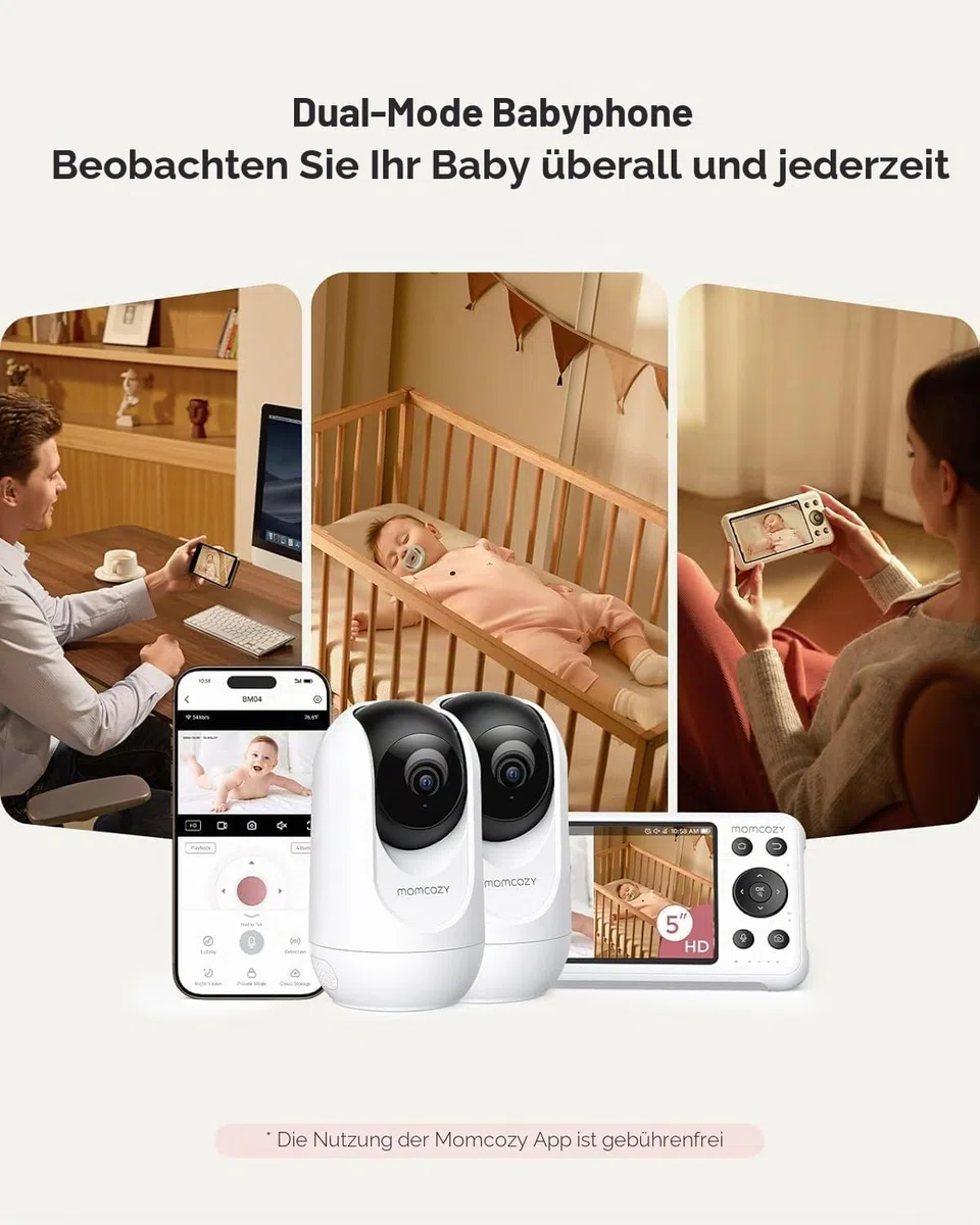 Momcozy BM04 babyphone mit 2 Kamera, 5 Zoll Smart WLAN Baby Monitor