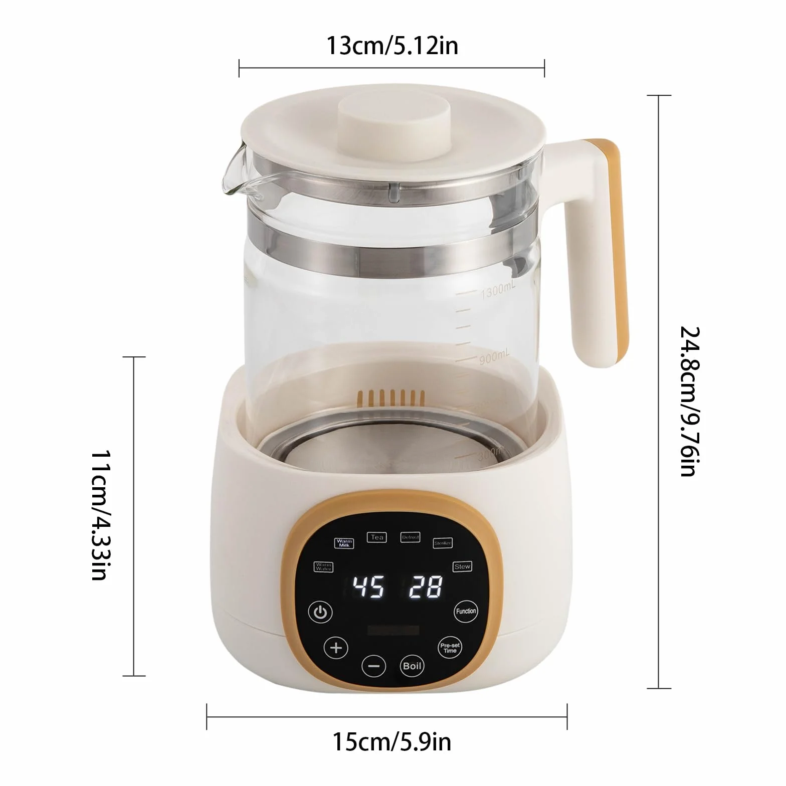 Wasserkocher mit Temperatureinstellung, Baby Flaschenwärmer mit LED-Digitalanzeigen 72h Warmhalten Babykostwärmer, 600W, 1.3L