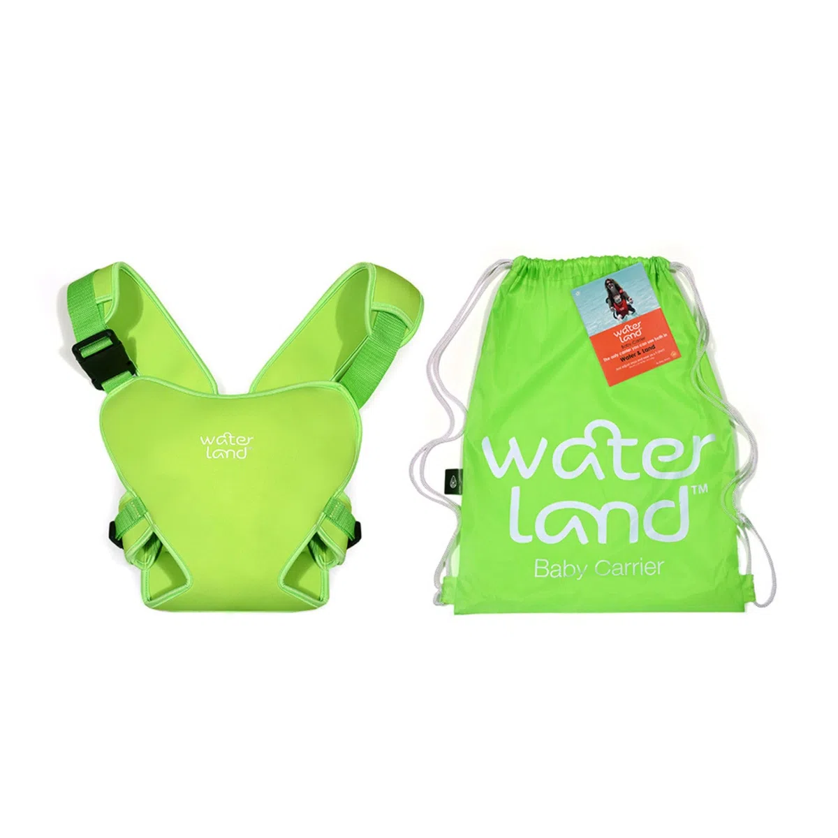 WaterLand Babytrage Innovativer Tragesitz für Wasser und Land Grün - Wasserdichter Brustgurt für Kleinkinder mit verstellbaren Trägern, Leichter Tragesitz für Pool und Strand