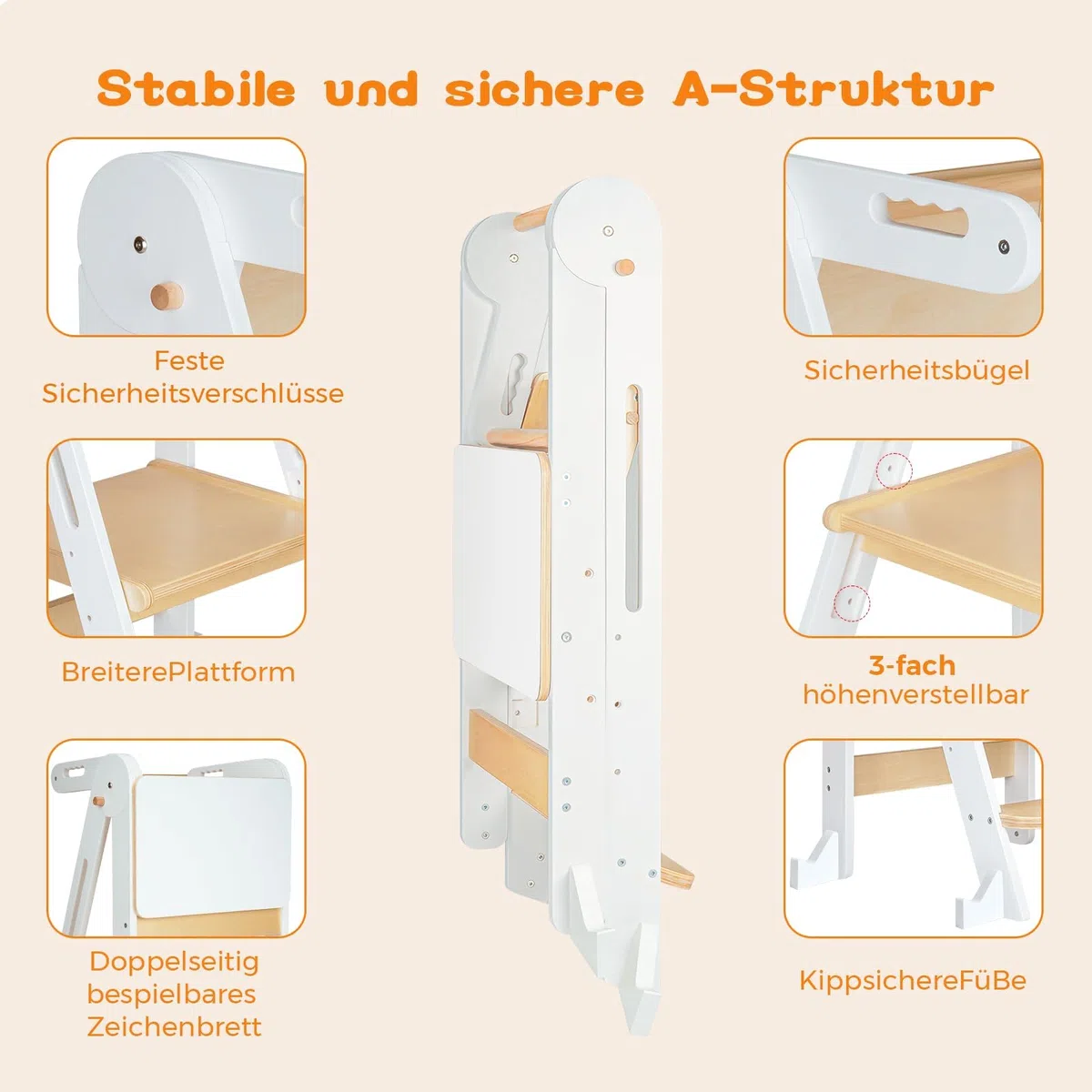 Lernturm ab 1 Jahr | 2 in 1 Learning Tower für Kinder | Klappbare Tritthocker mit Reißbrett | Lernturm Für Kinder, für Küche Tisch Bad