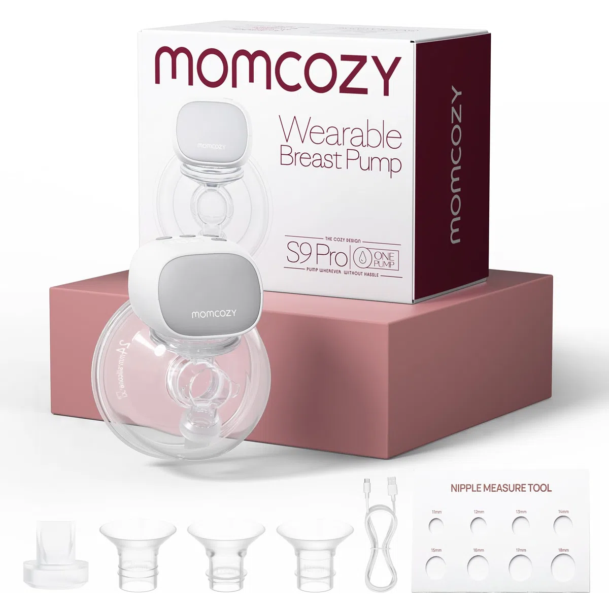 Momcozy S9 Pro Aktualisierte Milchpumpe Elektrisch Tragbar, Freihändige Milchpumpen mit längster Akkulaufzeit und LED-Anzeige, Elektrische Milchpumpe mit 2 Modi & 9 Stufen - 24mm (Grau, 1 Pack)