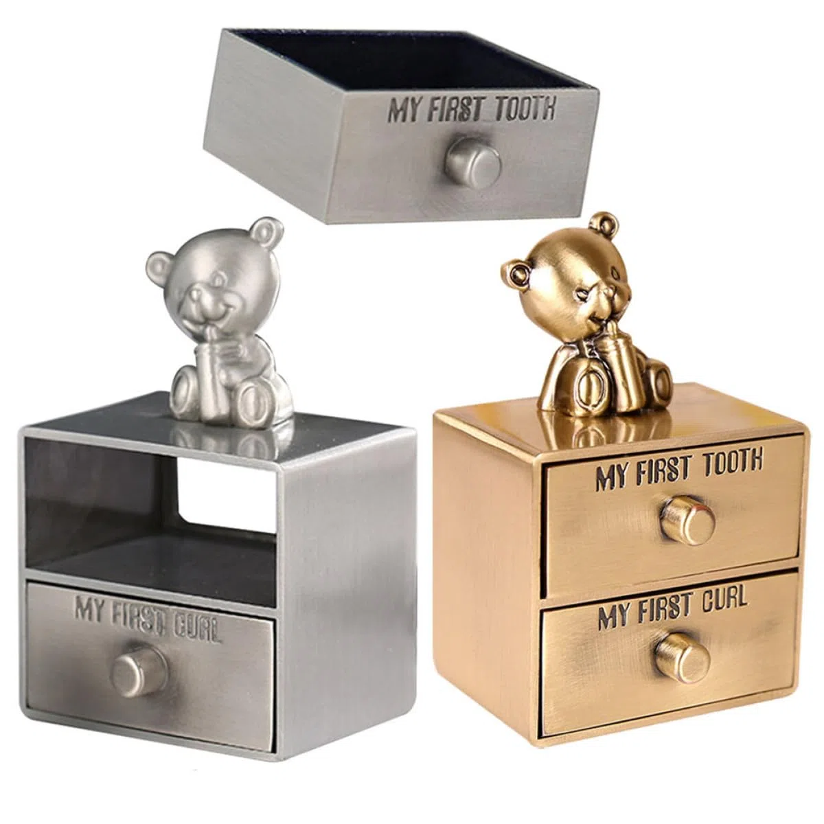 2 Stück pack Milchzahnbox aus Metall zur Aufbewahrung von Ersten Babyzähnen und Locken Tisch Schmuckkästchen für Geschenk und Erinnerungsbox