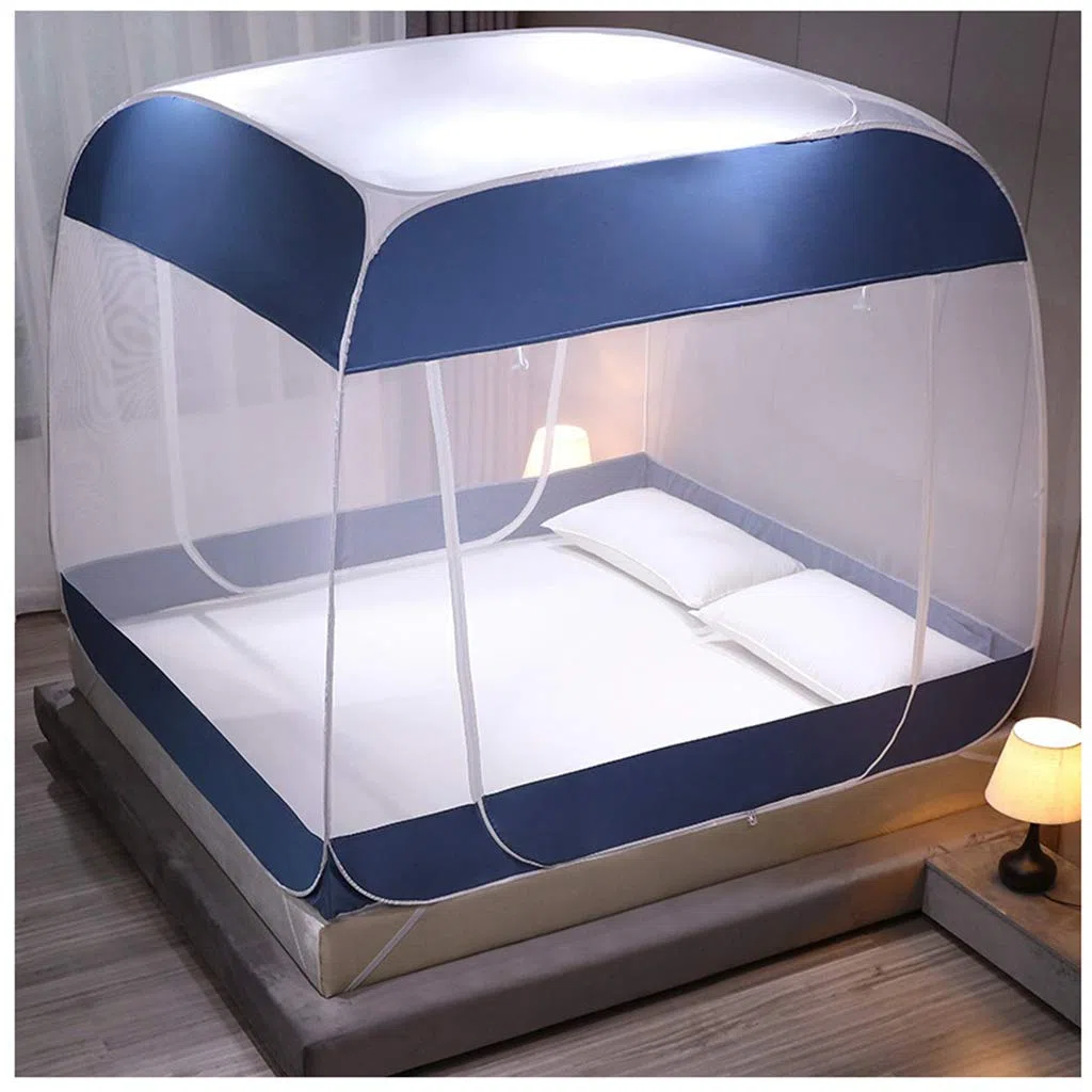 Pop Up Moskitonetz Bett Baldachin Bettzelt Faltbare Doppelbett Moskitonetz Anti Moskito Mückenzelt Moskitonetz,Blau,200x220x165cm