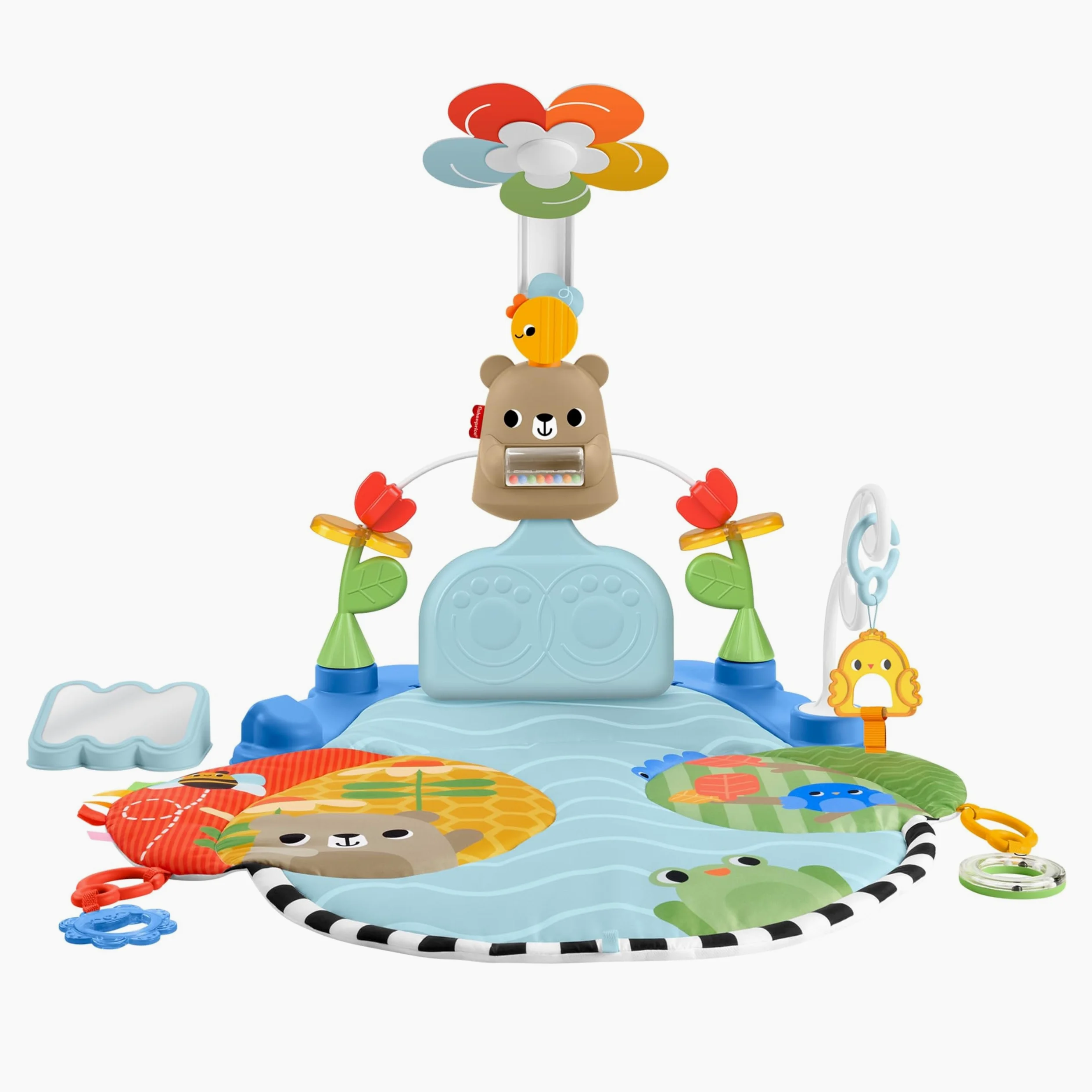 Fisher-Price Spieldecke für Babys 3-in-1 Kick & Sway sensorisches Aktivitätsspielzeug für die spielerische Entwicklung von Neugeborenen ab 0 Monaten, JMT98
