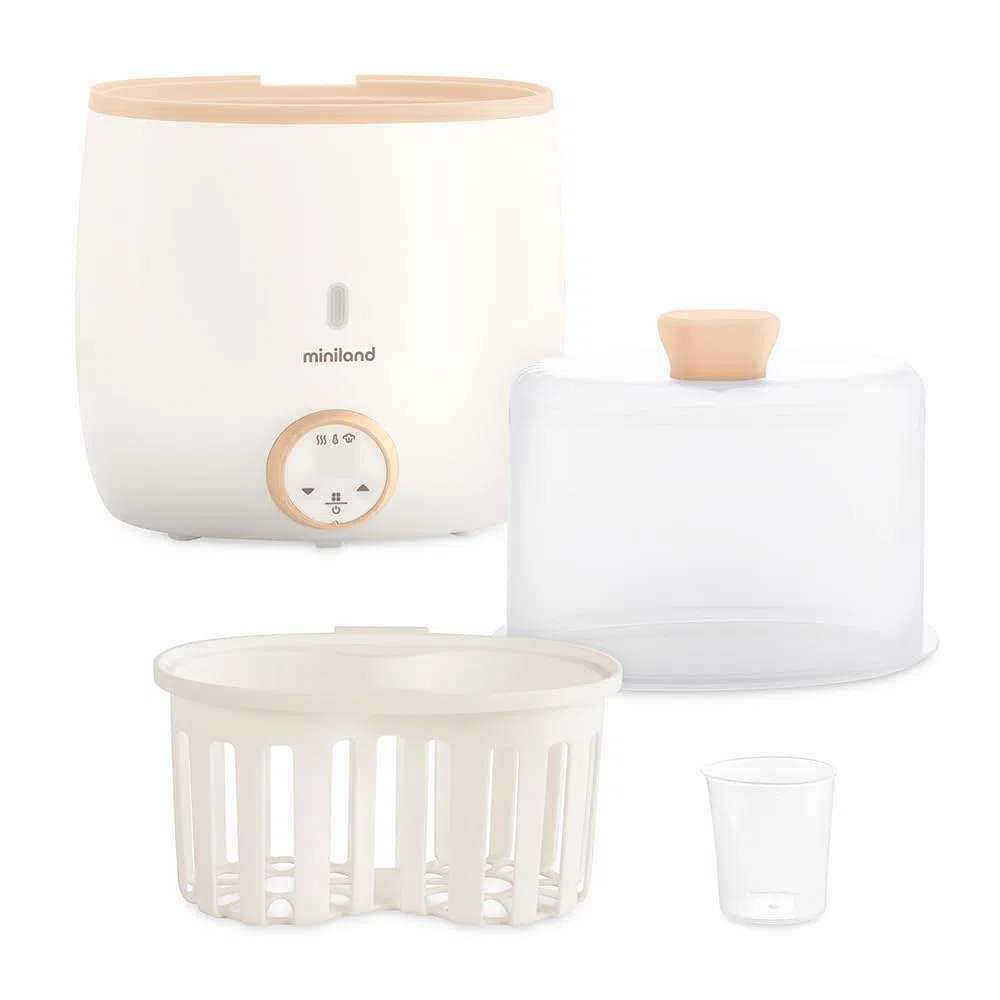 Miniland Warmy Twin Babyflaschen- und Sterilisator, 2-in-1 Schnellerwärmung für Babynahrung, mit Digitalanzeige, präzise Temperaturregelung für Muttermilch (Beige)
