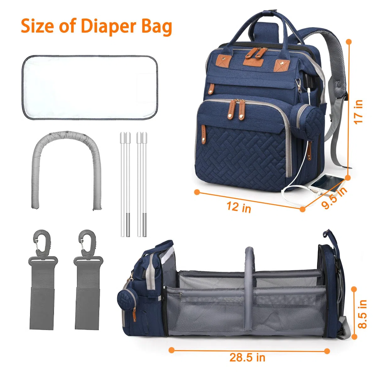 Astro alan Baby-Wickeltaschen mit Wickelstation, wasserdichte Wickeltasche Rucksack für Mütter und Väter