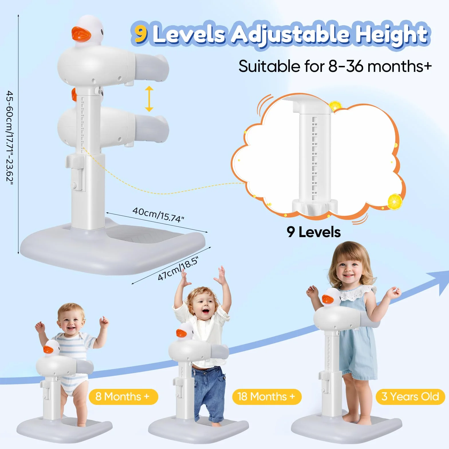 Baby Dusche Ständer mit Duschhalterung Klemmschutz, Einstellbarer (Ente) | Einfache Installation, mit Duschsitz & Antirutsch-Basis, für 6–36 Monate, Ideal als Babyduschständer und Babygeschenk