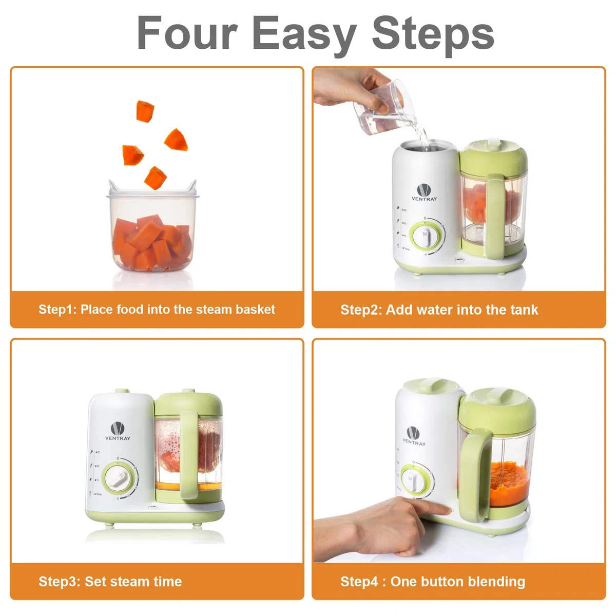Ventray Baby Food Maker, Puree Küchenmaschine Dampfgarer Mixer Herd Wärmer Maschine für Kleinkinder Baby, All-in-One Auto Kochen Leicht zu reinigen und BPA-frei - Grün