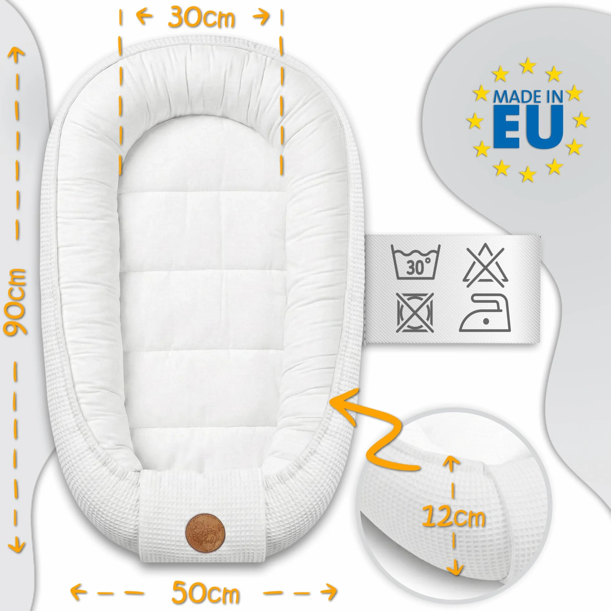 TotsyBaby Babynest Neugeborene Nestchen Baby 50x90cm - Kokon Handmade zweiseitig aus Baumwolle Waffel mit Babynestchen Giraffen