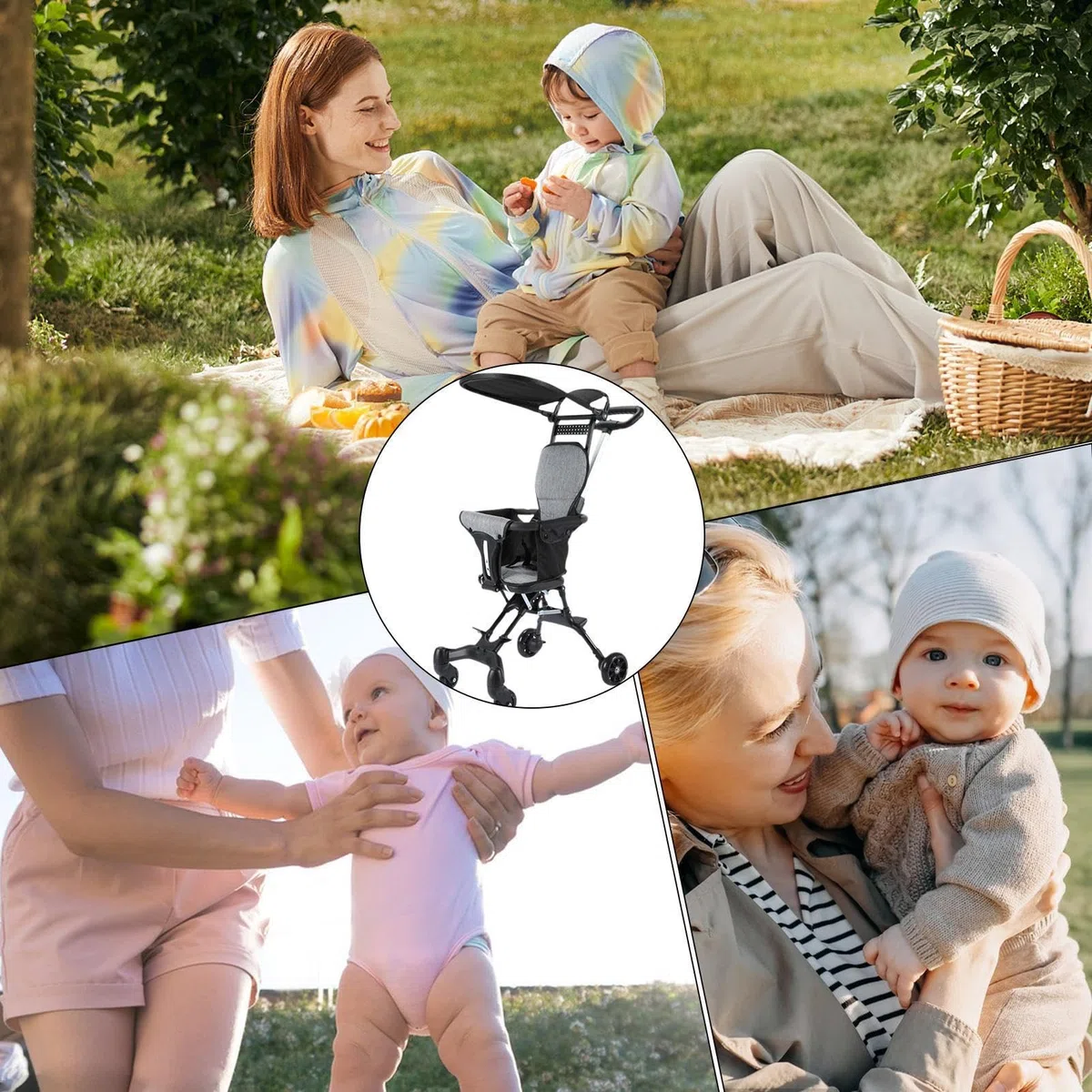 Reisewagen - faltbarer kompakter Kinderwagen, abnehmbarer Sonnenschutz | Design mit rotierenden Rädern, leicht tragbares babyy Transportsystem | Reisewagen für Ausflüge Einkaufen Wandern