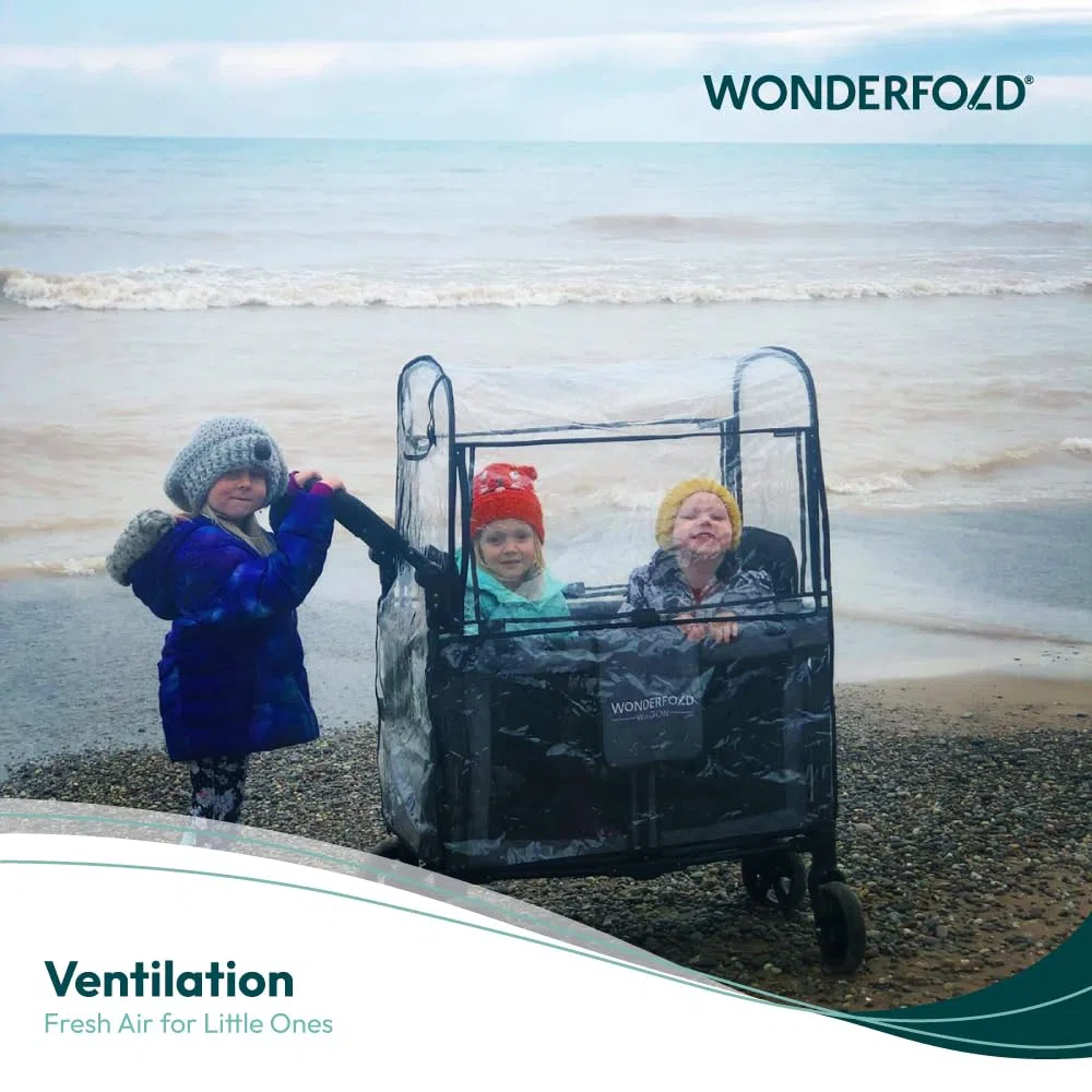 WONDERFOLD Regenschutz für Kinderwagen aus leichtem, transparentem Blatt mit kleinen Belüftungslöchern und Klettverschluss für einfachen Zugang (W2 OG)