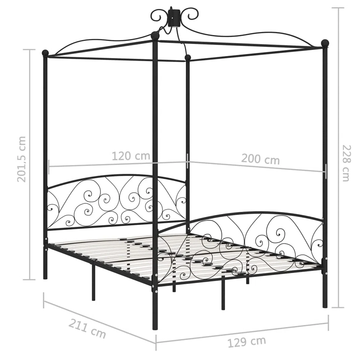 Himmelbett-Gestell Schwarz Metall 120 x 200 cm Himmelstange Klemmen Betthimmel Stange Himmelbett Gestell Moskitonetz Halterung Bett