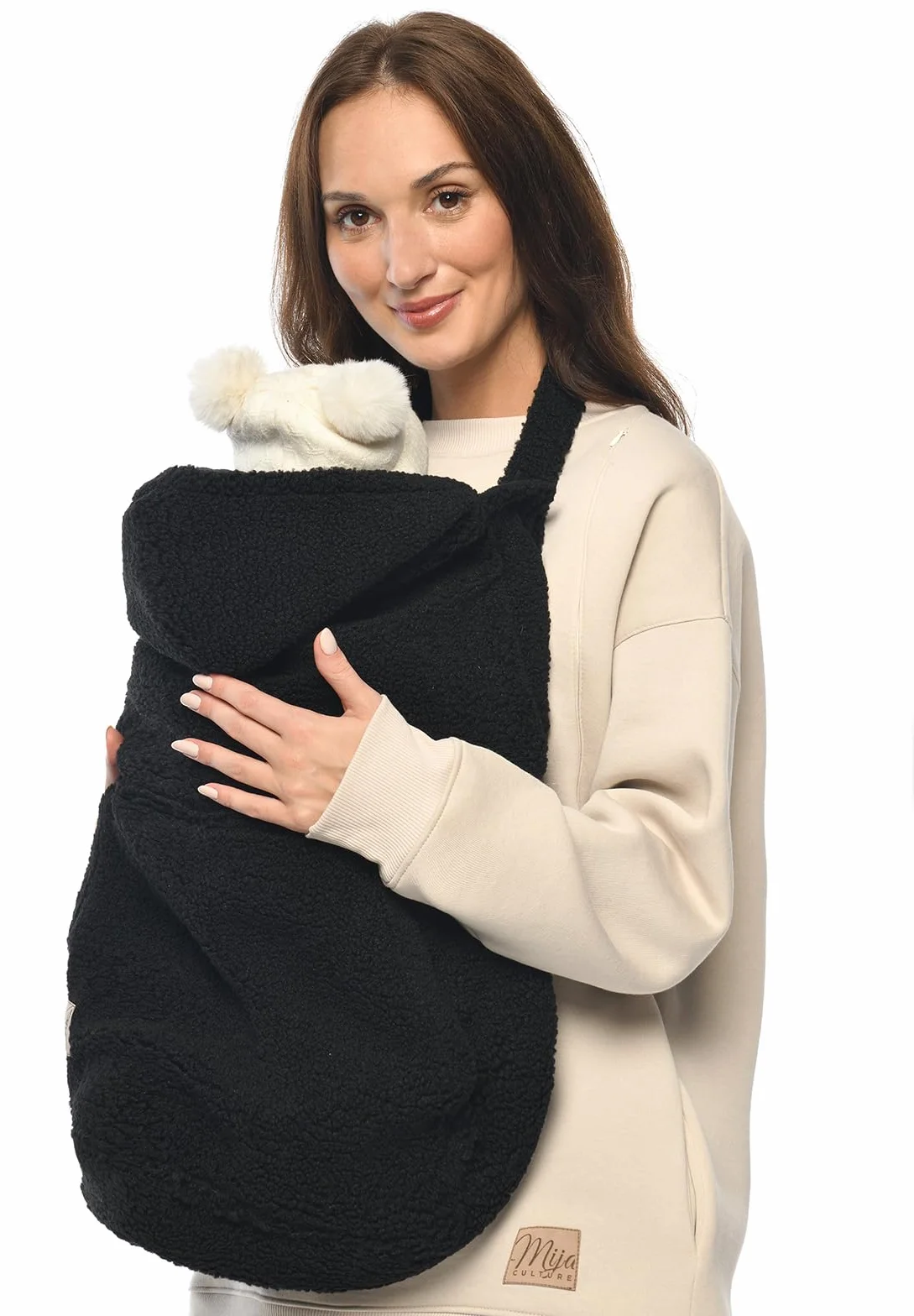 MijaCulture Tragecover M025 TEDDY – Universaler Bezug für Babytrage, Tragetuch & Cape, Warmes Cover für Babys (Schwarz)