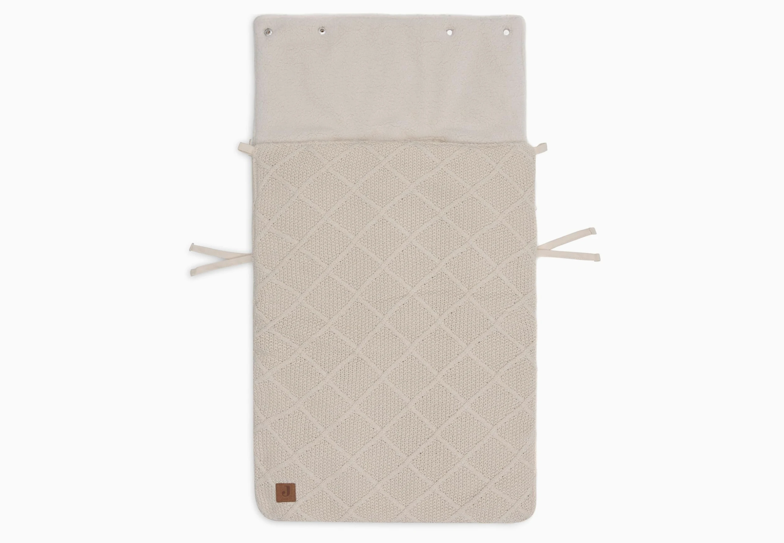 Jollein Fußsack Check Knit, Oatmeal - Für Babyschale Kinderautositz Gruppe 0+ und Kinderwagen - Für 3-Punkt- und 5-Punkt-Gurt - Strickmuster und Fleece Futter