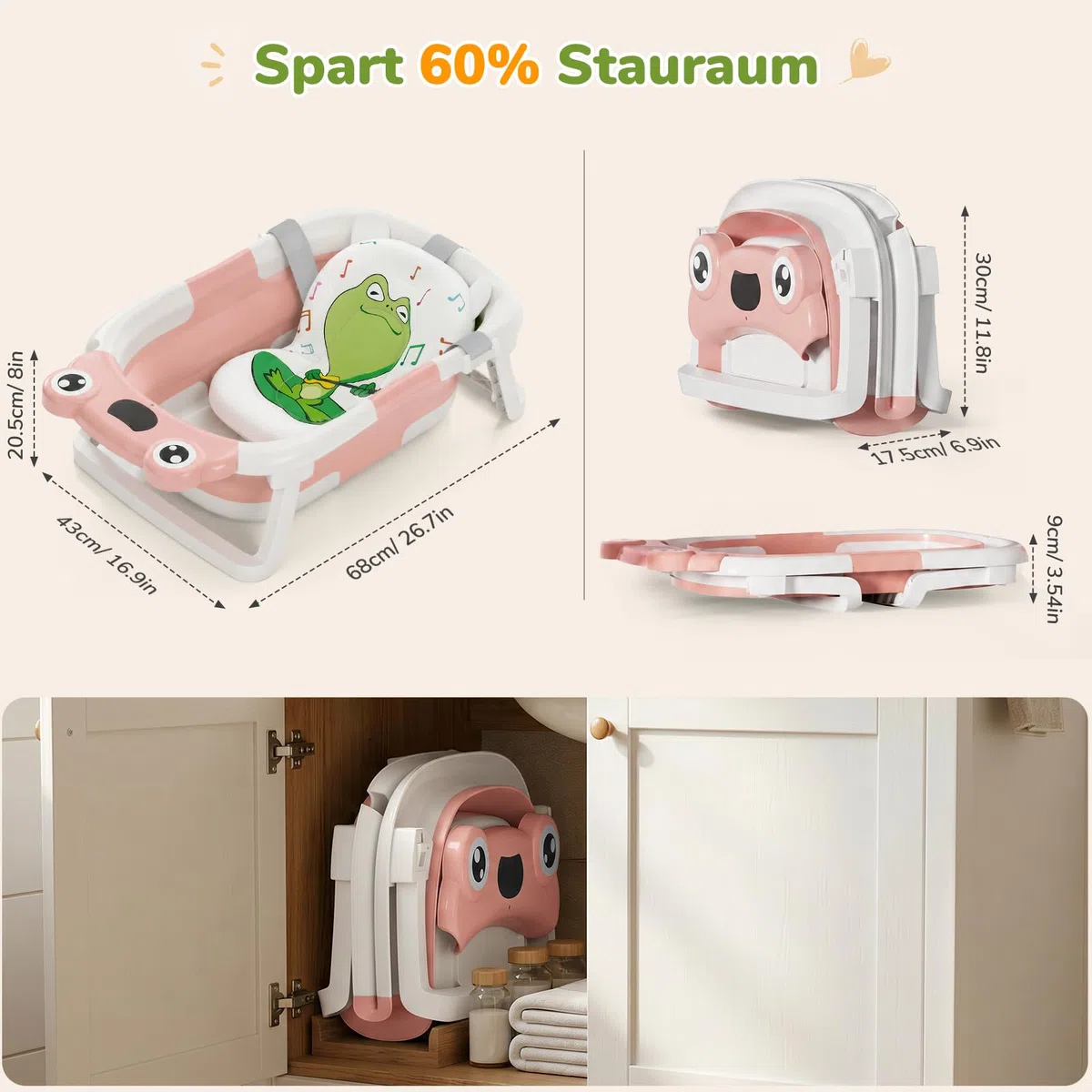 DEANIC Faltbare Baby Badewanne, Babybadewanne Neugeborene von 0-24 Monaten Geeignet, Portable Baby Bathtub Nimmt Keinen Platz Weg, Baby Wanne (Rosa)
