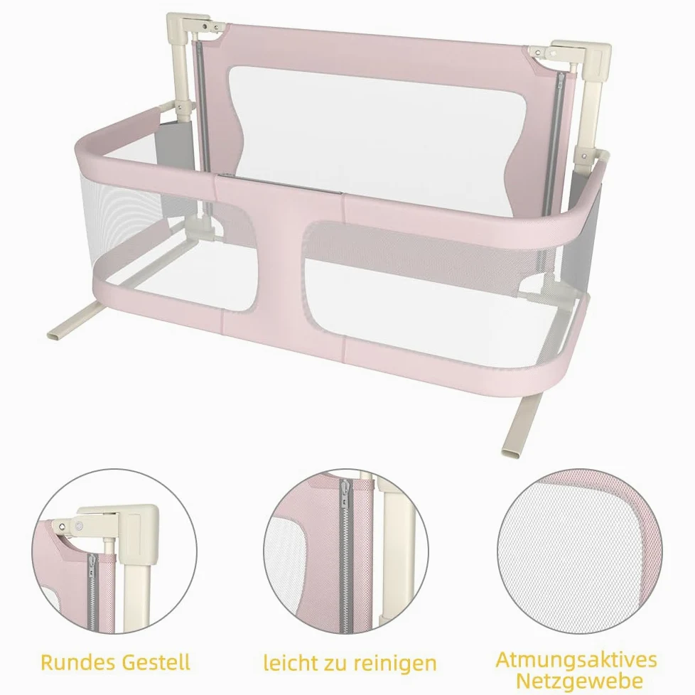 HUOLE Babybettgitter Kinderbett Kinderbettschutzgitter Bettgitter Bettschutzgitter für Kleinkinder Kinderbettgitter Rausfallschutz-120 x 50 x 105 cm (rosa)