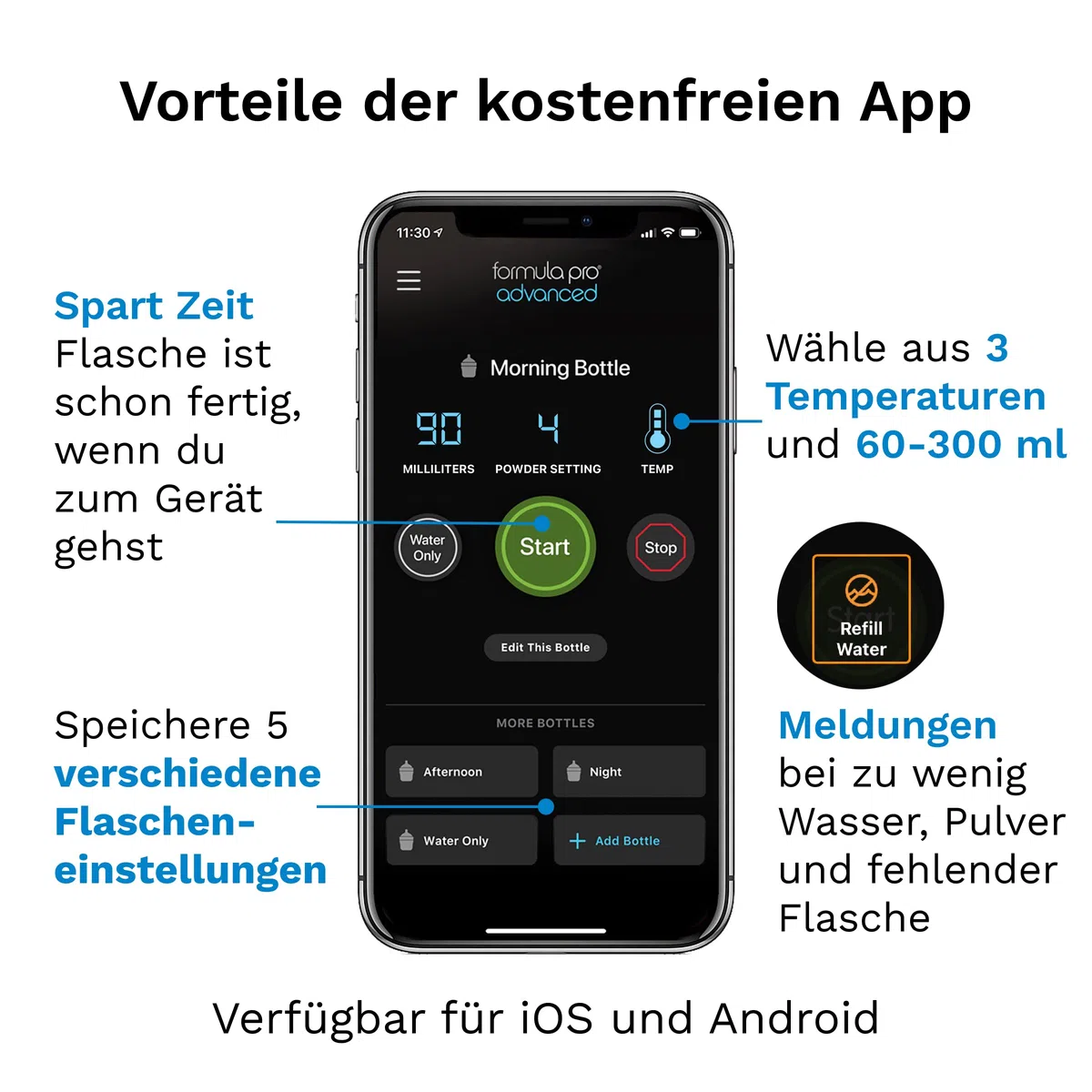 Baby Brezza Set automatischer Flaschenzubereiter WiFi, schwarz | App-Steuerung, inkl. extra Milchpulvertrichter, mischt Milchpulver & Wasser, Fernstart per Smartphone, 3 Temperaturstufen