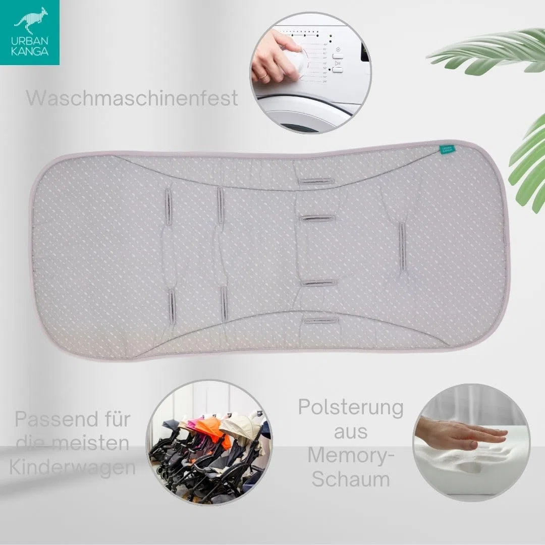 Urban Kanga Universell Einlage für Kinderwagen und Buggy mit Memory-Schaum Öko-Tex Grey Dots