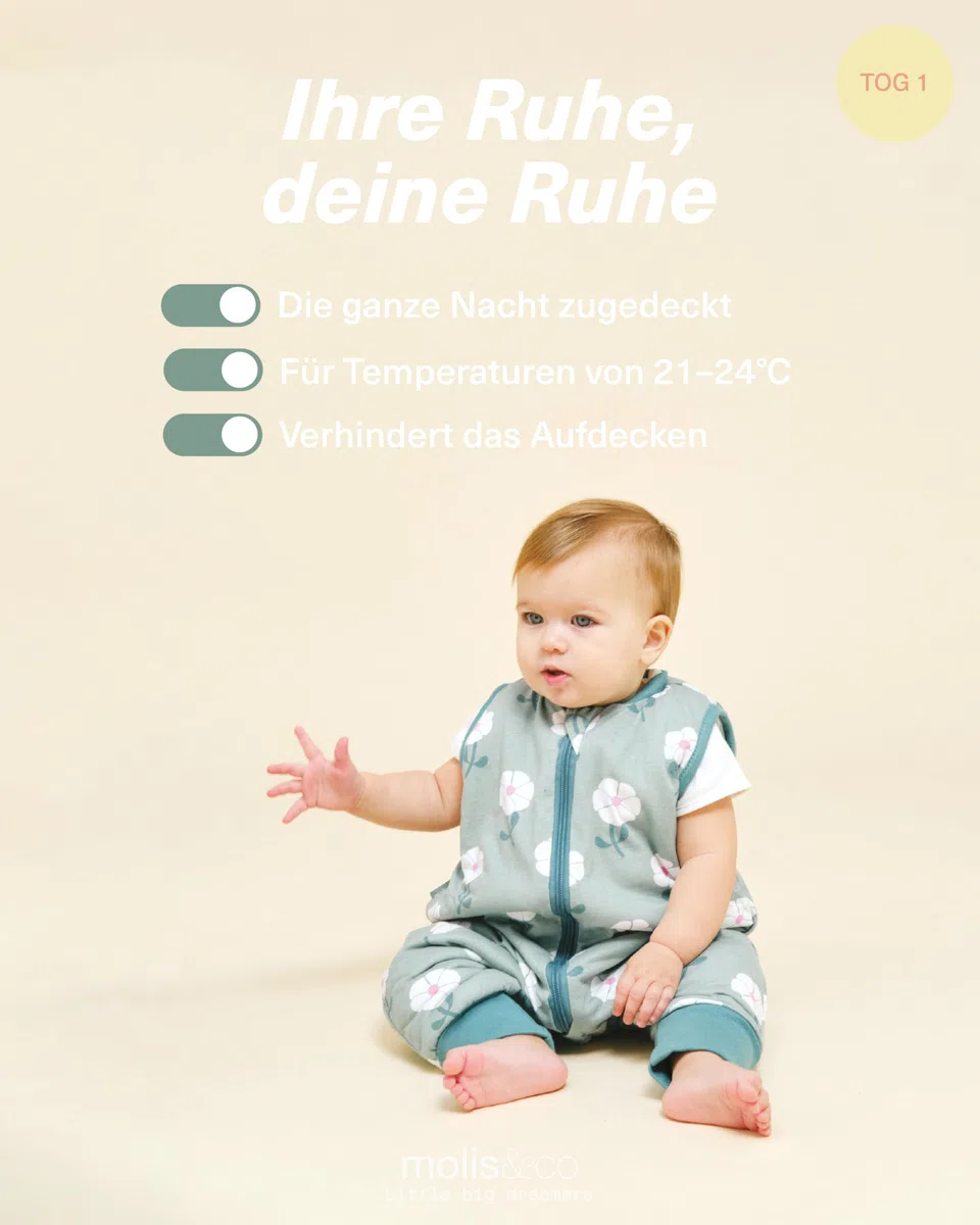 molis&co - Baby Schlafsack mit Füßen - Ideal für Frühling und Herbst - Babyschlafsack mit Füßen 1 tog - Leicht gepolstert - 100% Baumwolle (Oeko-TEX 100), Premium Qualität - Sakura Garden (120 cm)
