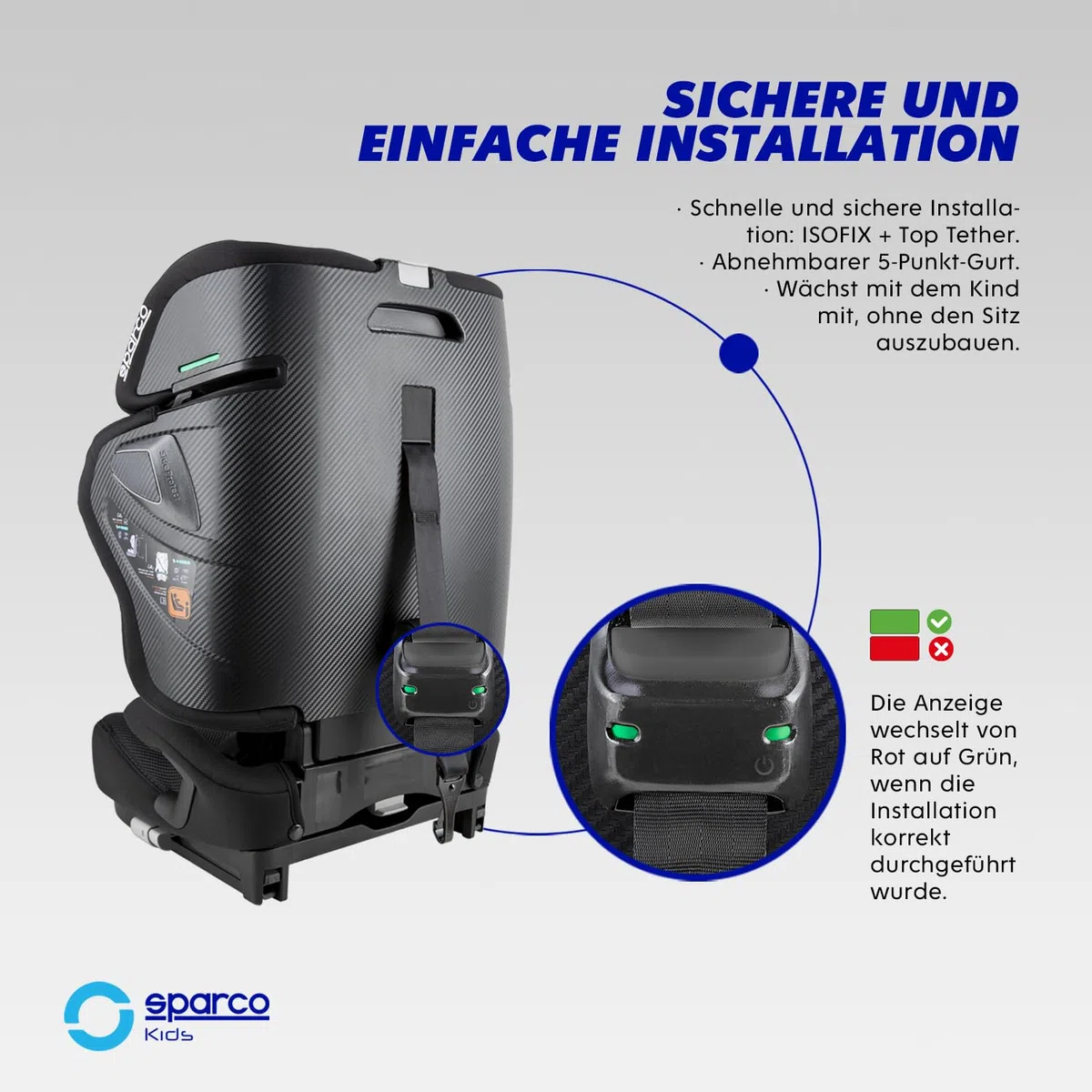 Sparco i-Size-Kindersitz SK8000IBK für Kinder von 76 bis 150 cm, ECE R129/04-zertifiziert, mit ISOFIX und Top Tether, verstellbarer Kopfstütze, klappbarer Rückenlehne und 5-Punkt-Gurt, Farbe: Schwarz