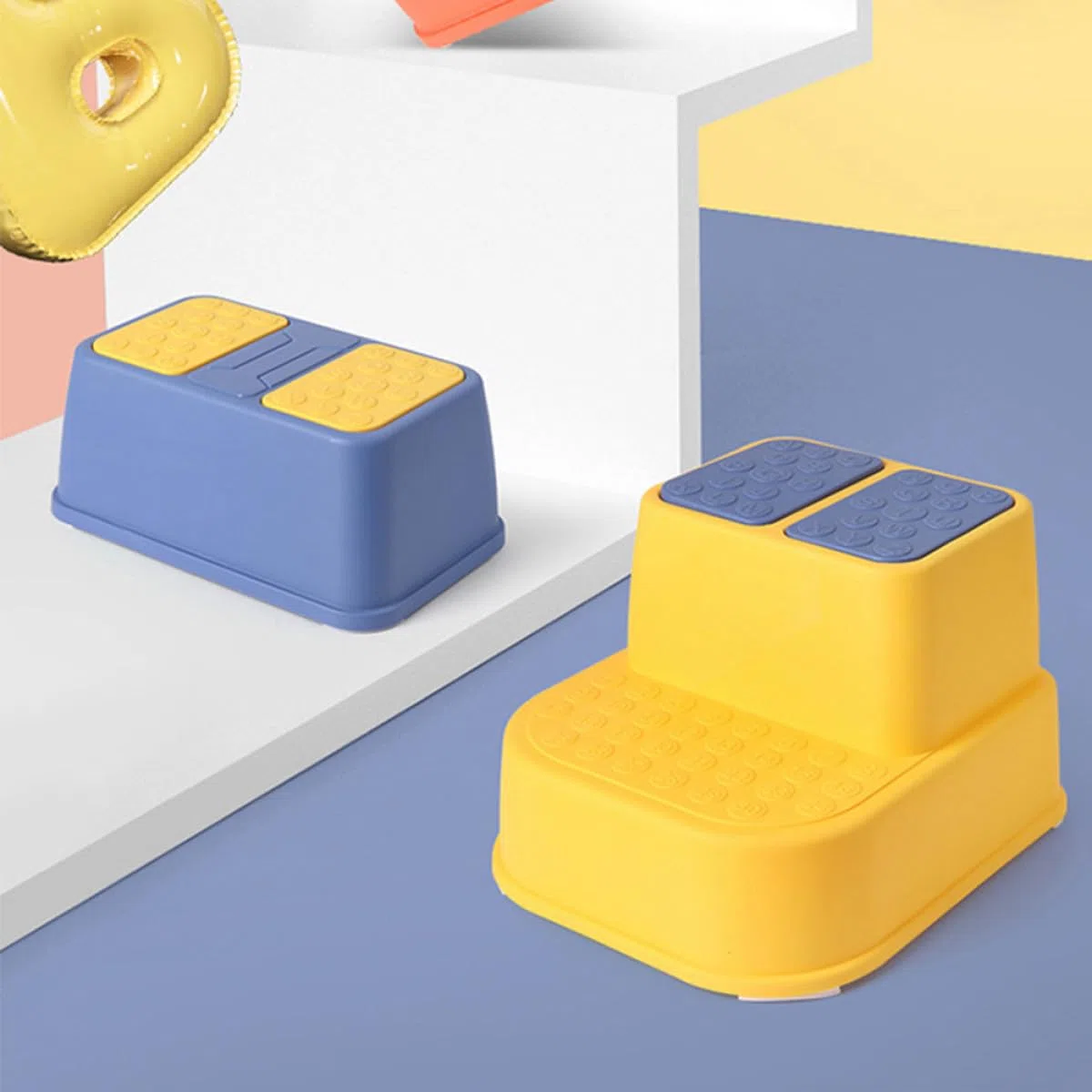 Rutschfester Kunststoff Tritthocker für Kinder aus Pp Material Einlagiger Fußhocker in Blau für Kindergarten und Kinderzimmer zur Sicheren Handwäsche und Sitzsteigerung