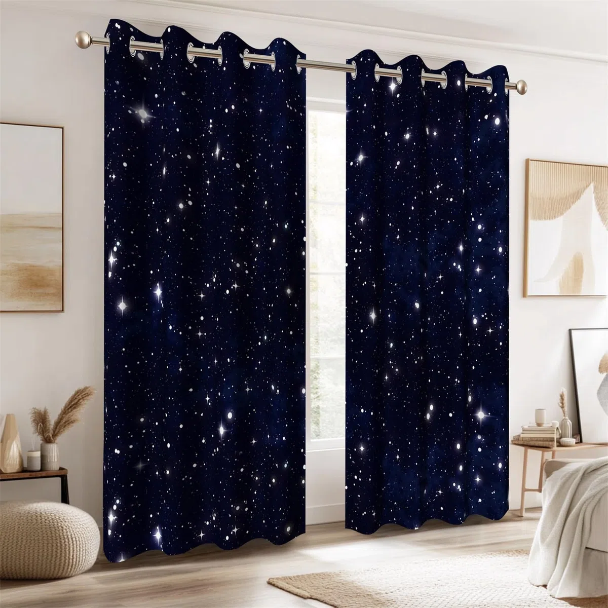 Galaxy Starry Night Blackout Vorhänge für Kinder Schlafzimmer Dunkelblau Außenraum Universum Raum Verdunkelung Fenster Vorhänge Hitze Blocking 2 Panel 117x138cm
