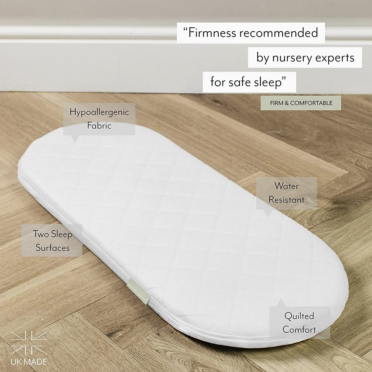 Baby Moses Basket Bedding Kinderwagen-Matratze, Standard/gesteppt, atmungsaktiv, Kinderbett-Matratze, passend für Kinder Valley Moseskorb, Größe 72 x 26 cm