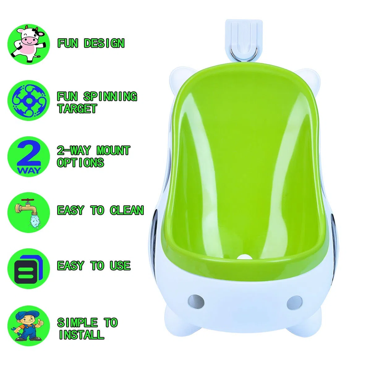 Niedlicher Frosch for Kinder, Töpfchen-Trainingsurinal for Jungen, Pinkeltrainer for Badezimmer, Kinderurinal mit wirbelndem Ziel(Cow)